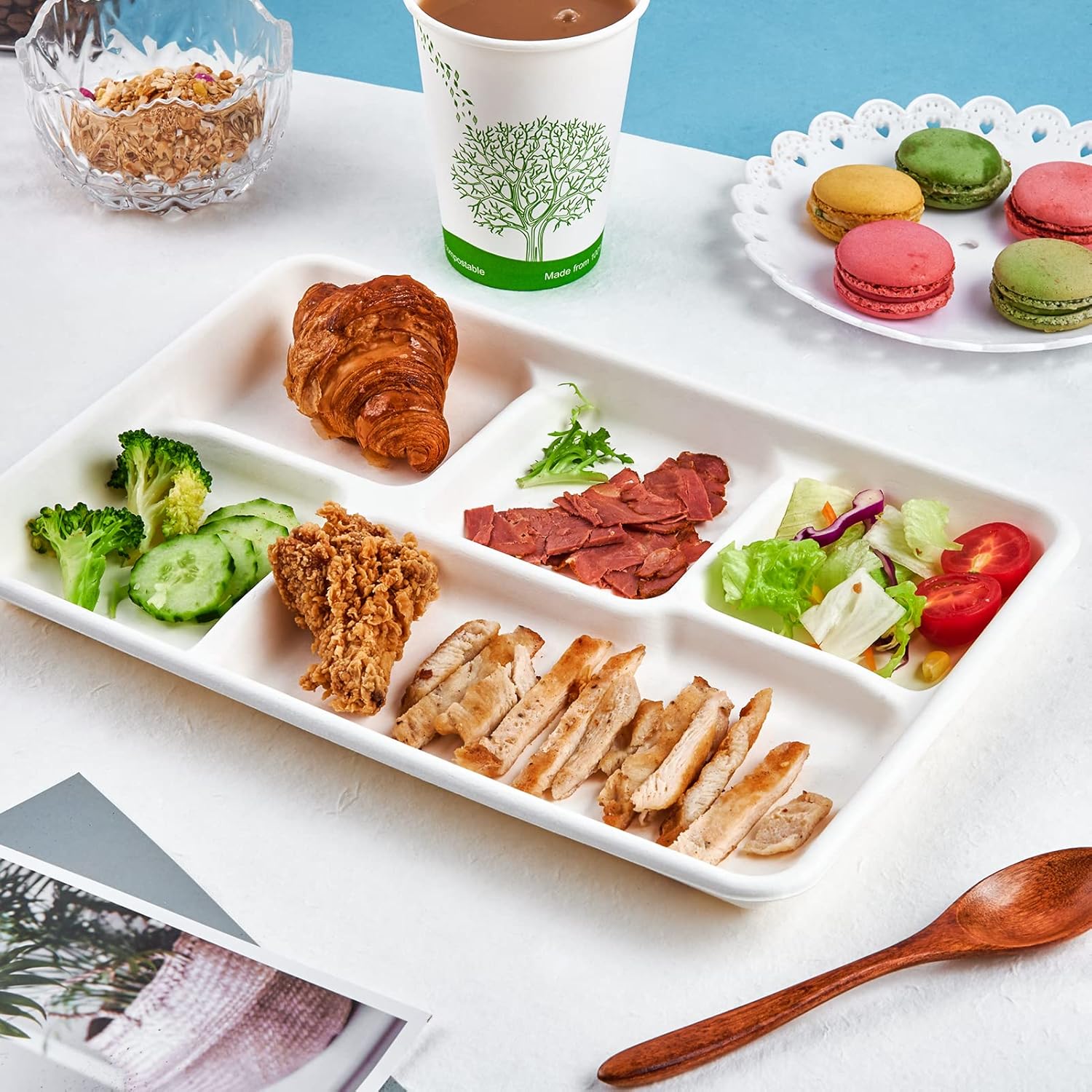 ECOLipak Compostable Disposable 5 Compartment Paper Plates, 12.5inch | Disposable 5 Compartment Paper Plates, Biodegradable Sugarcane Plates, Eco-Friendly School Lunch Trays - Image 6
