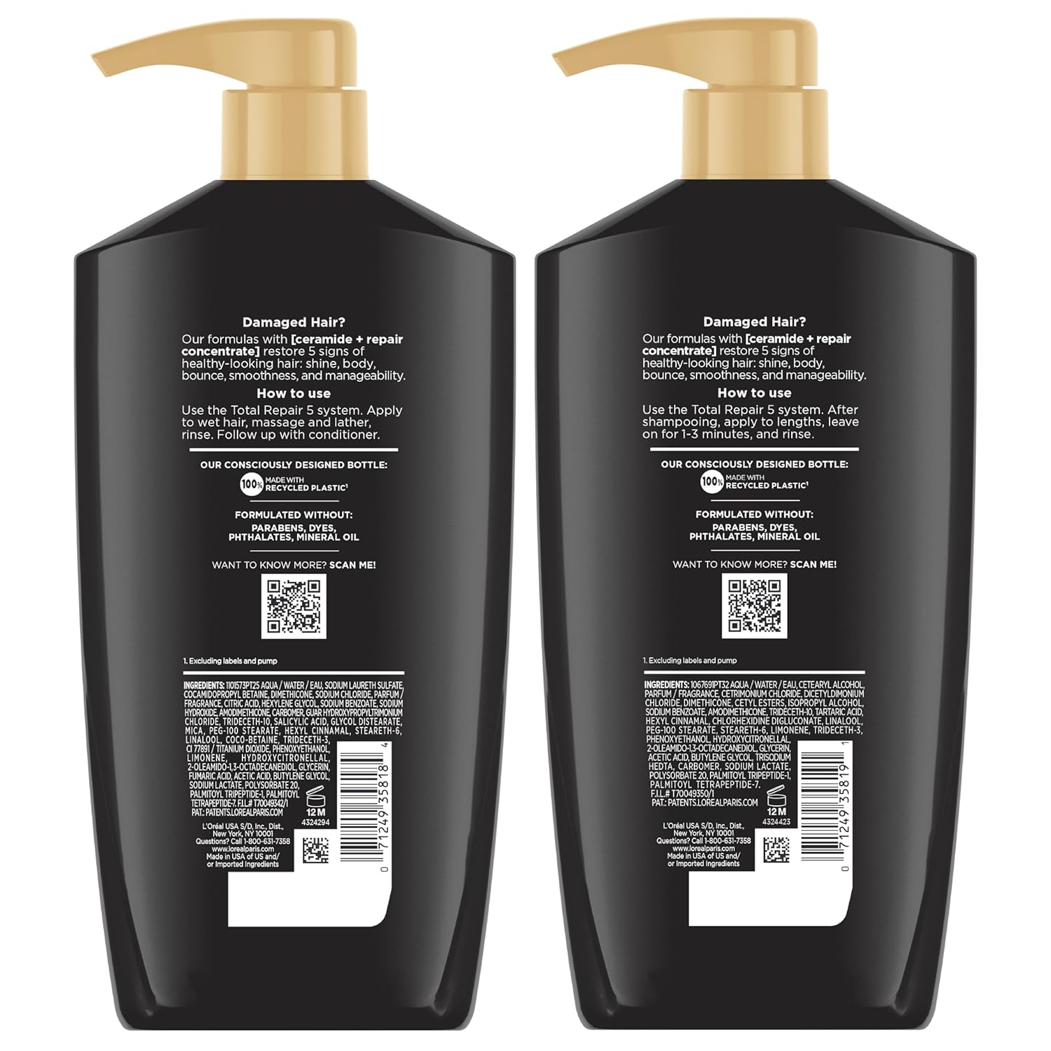 L'Oreal Paris Elvive Total Repair 5 Damage Reversing Shampoo and Conditioner Set for Dry and Damaged Hair, Hair Repair Formula with Protein and Ceramide, 56 Fl Oz Set - Image 12