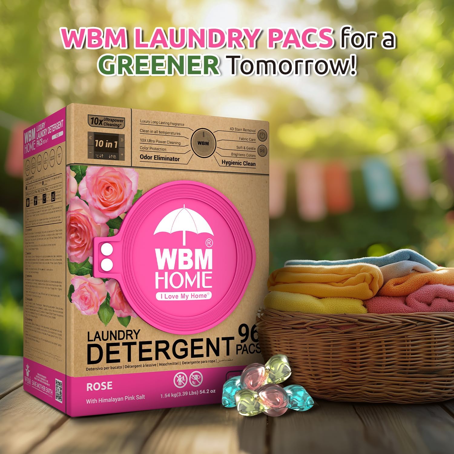 WBM Home 10-in-1 Laundry Pods, Total 96 Count, Ultra Concentrate with Powerful Stain Lifter Technology, Fabric Softener With Rose Extracts, Detergent Pods - Image 6