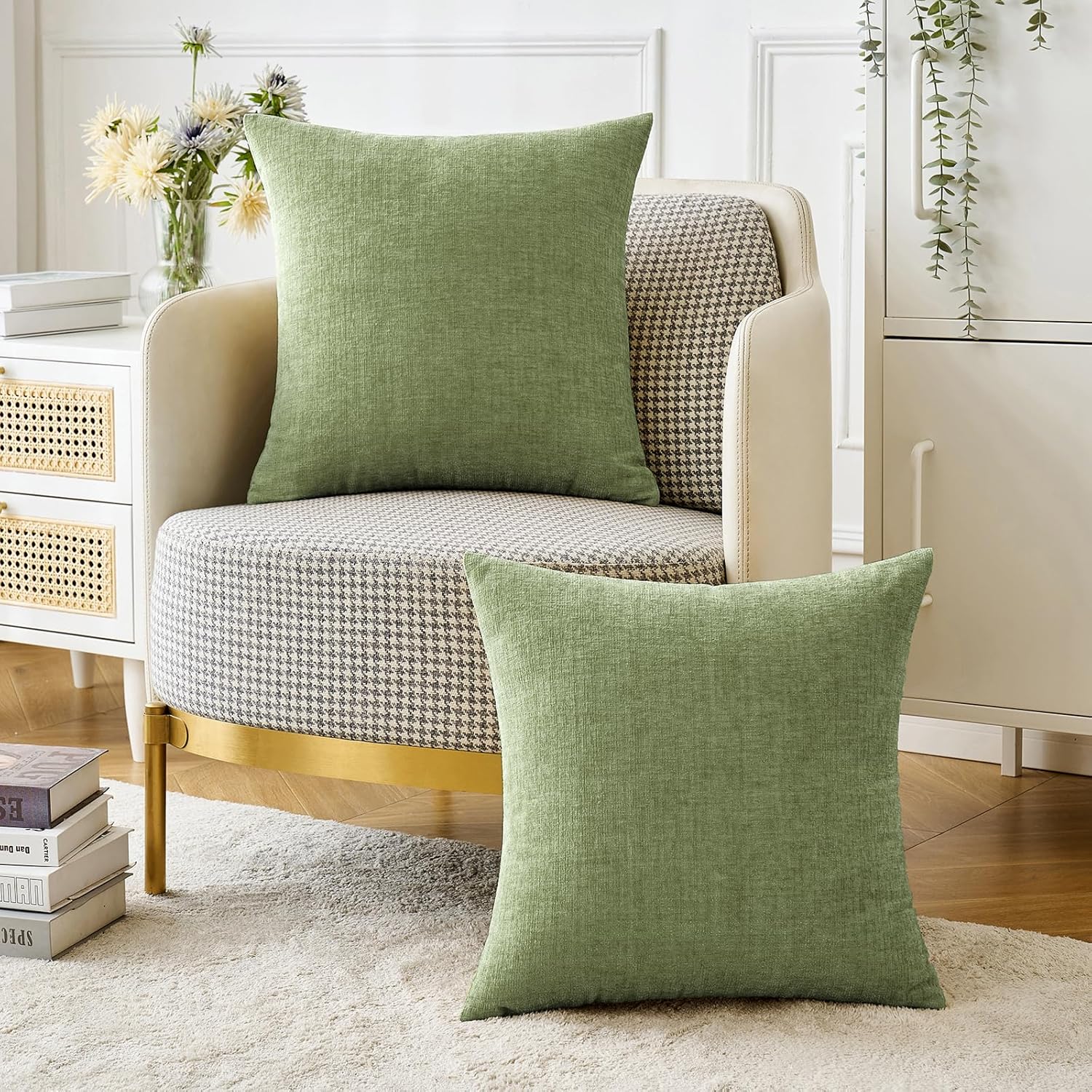 MIULEE Pack of 2 Couch Throw Pillow Covers 18x18 Inch Spring Soft Sage Green Chenille Pillow Covers for Sofa Living Room Solid Dyed Pillow Cases - Image 6