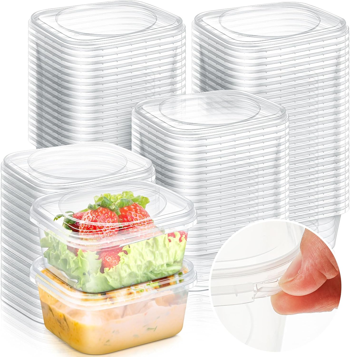 100 Pack 12 oz Deli Containers with Lids, Tamper Proof Leak Resistant Clear Plastic Food Storage Containers, Airtight Meal Prep Container for Soup Salad Tiramisu, Microwave & Dishwasher Safe - Image 2