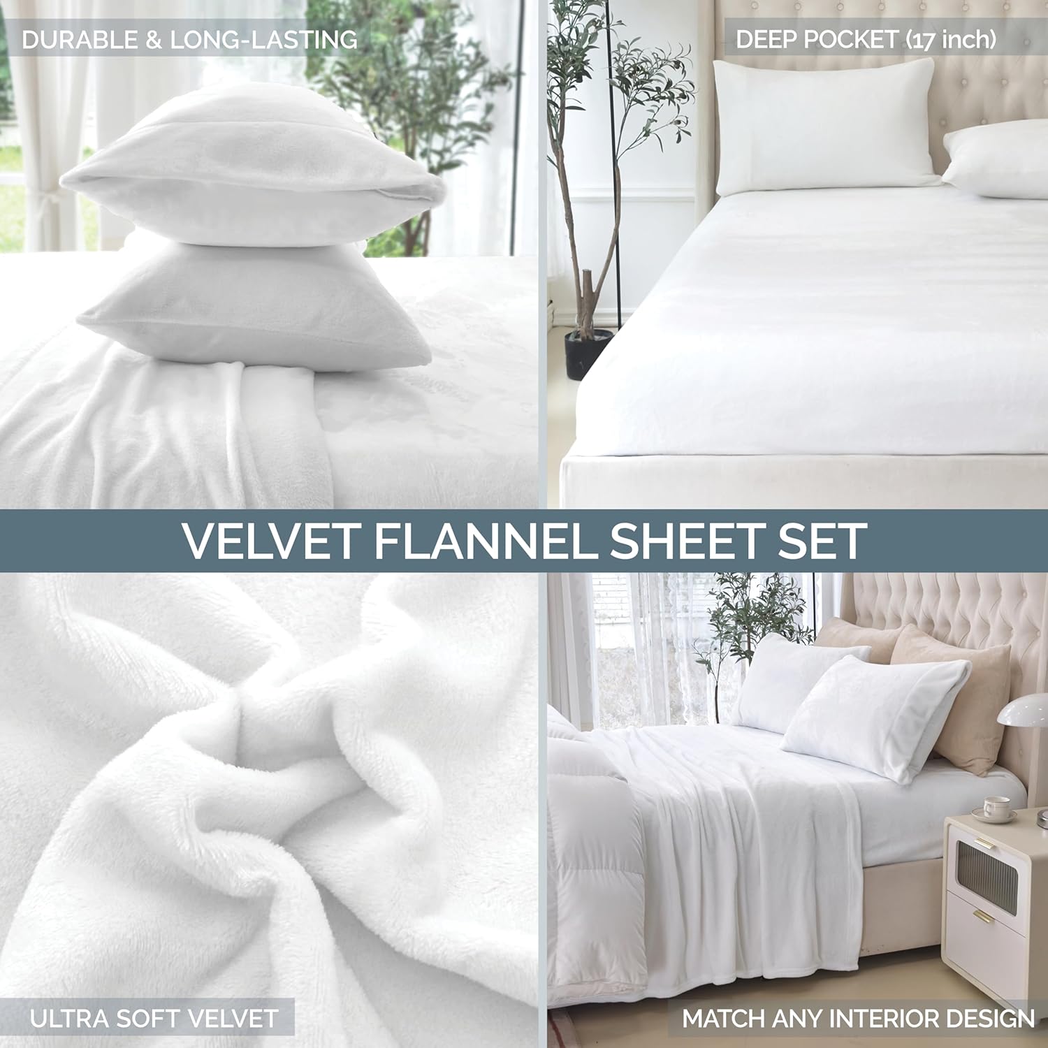 Elegant Comfort Luxuriously Soft 4-Piece Velvet Plush Flannel Sheet Set - Premium Quality - Cozy Warm, Anti-Static, Non Pilling Fuzzy Velvet Flannel Fleece Deep Pocket Sheet Set - Queen, Rose - Image 10