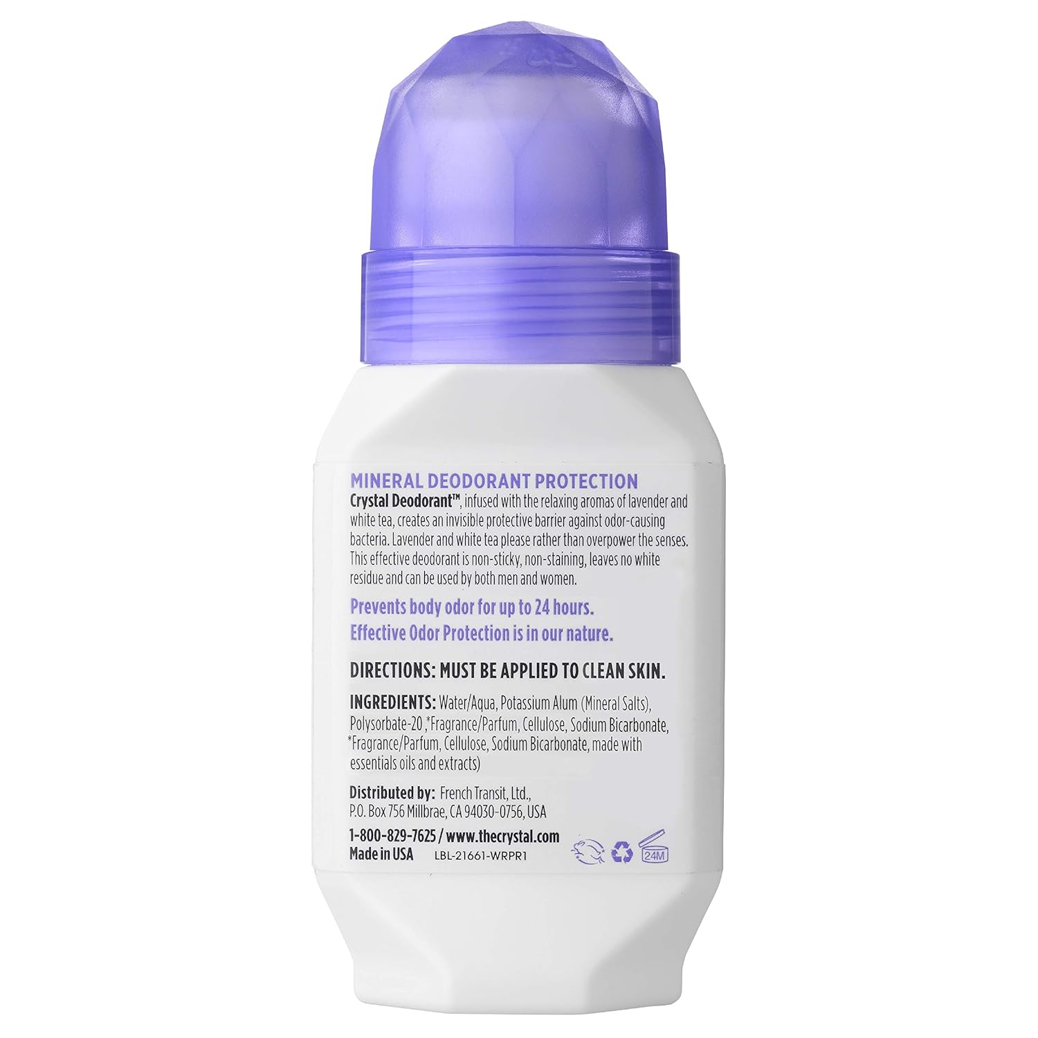 CRYSTAL Deodorant Aluminum Free Mineral Deodorant Roll-On for Women & Men, Lavender & White Tea - Paraben Free - Certified Cruelty Free & Vegan Deodorant - Prevents Odor Up to 24 Hours ,2.25 Fl Oz (Pack of 3),21661-3 - Image 3