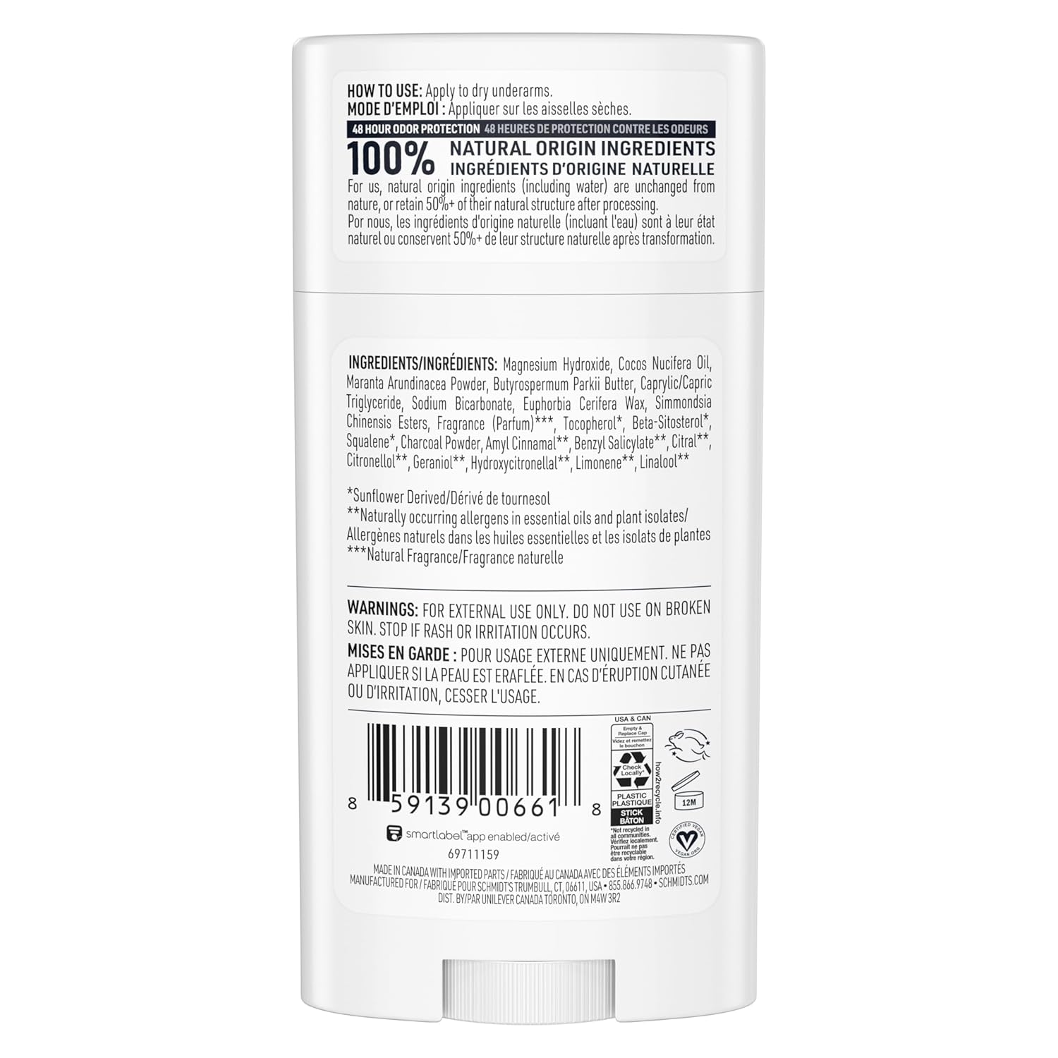 Schmidt's Aluminum-Free Vegan Deodorant Charcoal & Magnesium with 48 Hour Odor Protection, 2 Count for Women and Men, Natural Ingredients, Cruelty-Free, 2.65 oz, Pack of 2 - Image 2