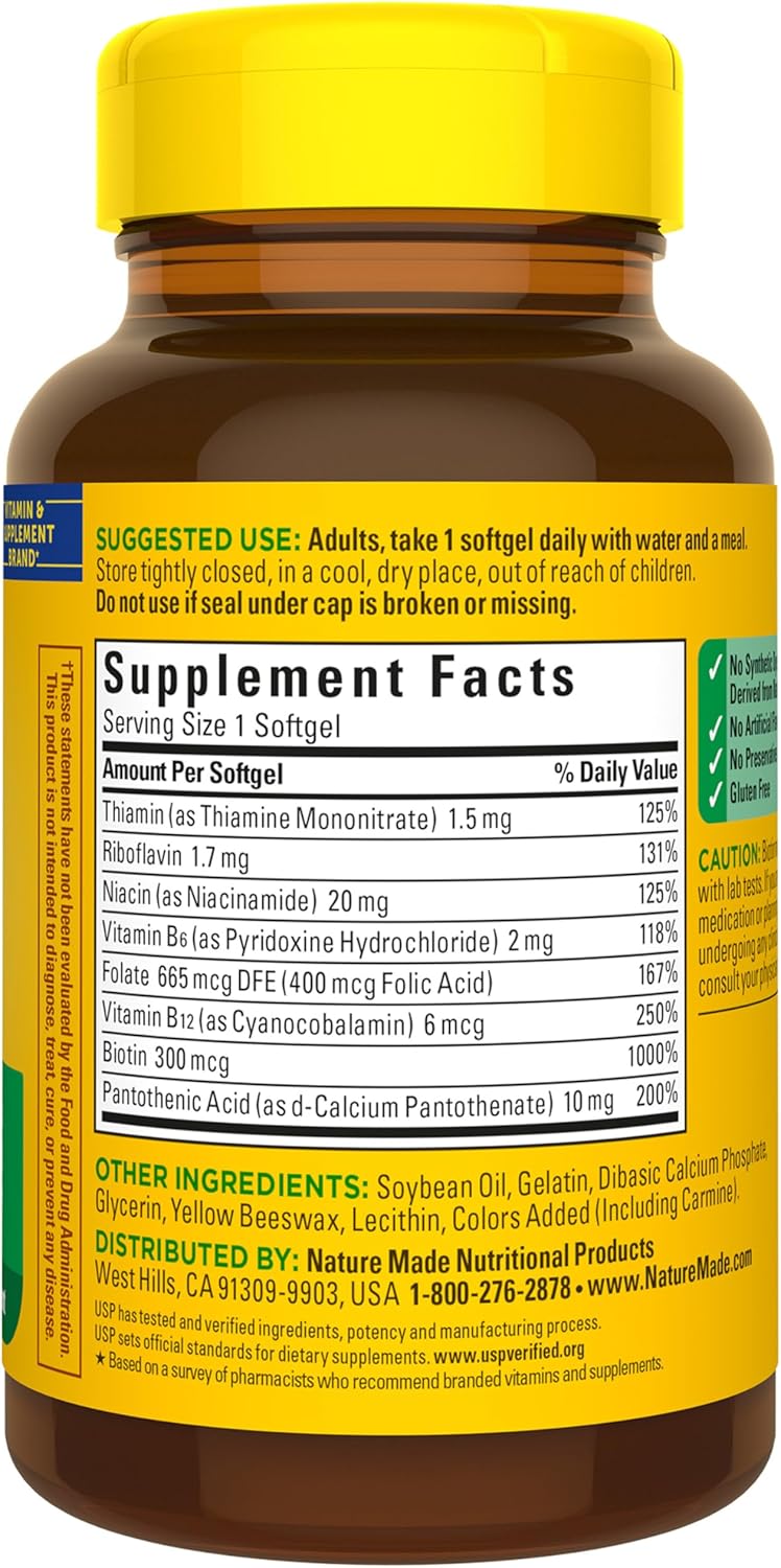 Nature Made Super B Complex Vitamins for Women and Men, Dietary Supplement for Energy Metabolism Support, Super Vitamin B Complex, 160 Softgels, 160 Day Supply - Image 10