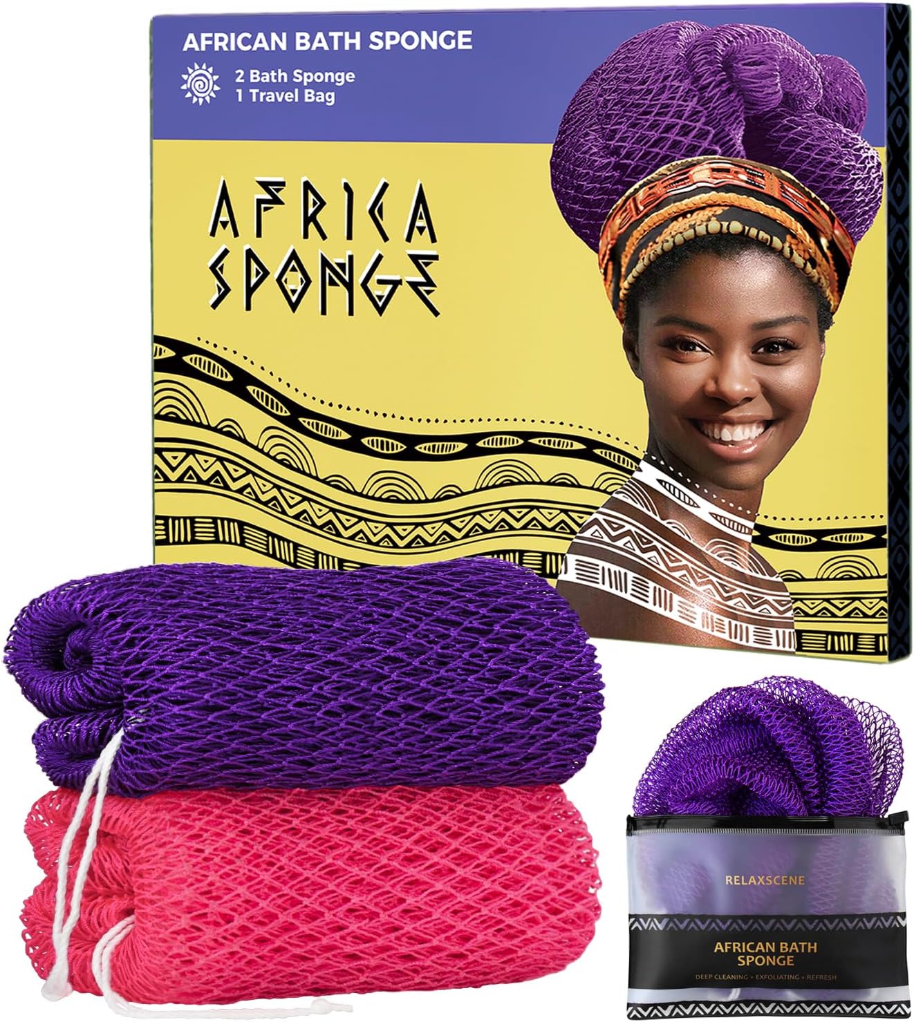 African Net Sponge Authentic - 2 Pieces Exfoliating Body Scrubber Bath Sponge - Loofah Washcloth Back Scrub for Shower Body Exfoliator - Face & Skin Care Bathroom Essentials for Women - Image 2