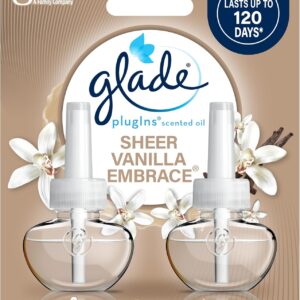 Glade PlugIns Refills Air Freshener, Scented and Essential Oils for Home and Bathroom, Sheer Vanilla Embrace, 1.34 Oz, 2 Count