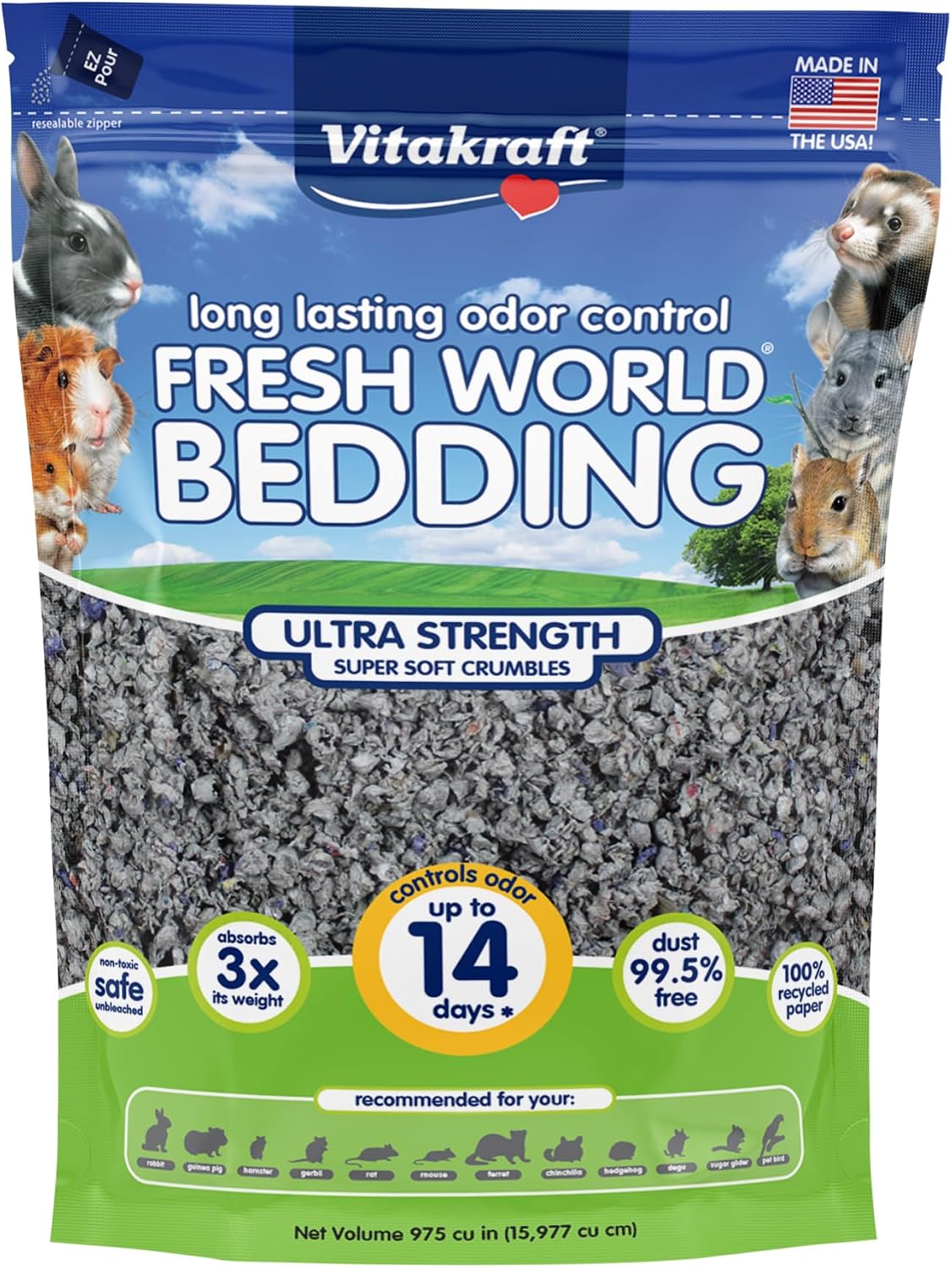 Vitakraft Fresh World Small Animal Bedding - Ultra Strength - Pet Bedding for Litter Boxes and Cages (16 L),Gray, 975 cu in - Image 2