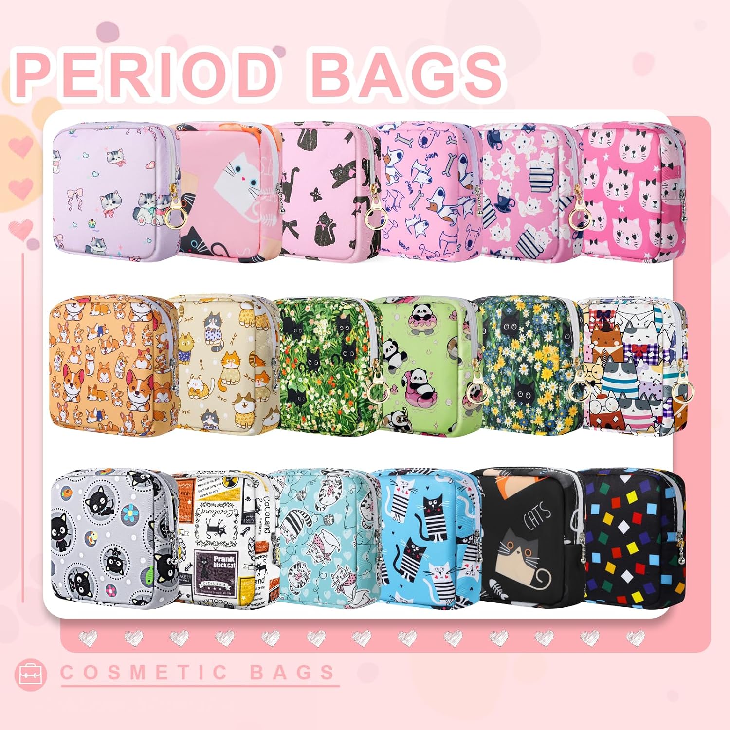 Likesing Tampon Holder for Purse, Canvas Period Bag Sanitary Napkin Storage Bag for Girls Womens, Portable Feminine Emergency Pad Period Pouch(Swimming Panda) - Image 8