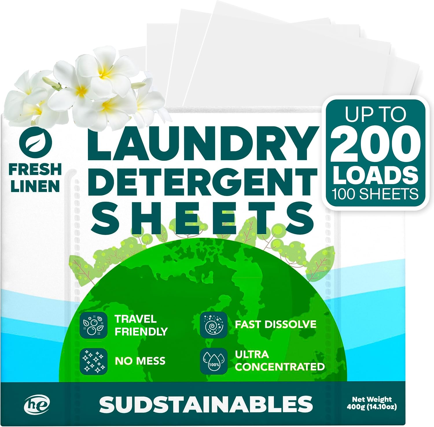 Sudstainables Laundry Detergent Sheets 200 Loads – Dissolvable Laundry Sheet for Washing Machines, Compact Alternative to Liquid & Powder Detergent, Travel-Friendly Soap | Fresh Linen - Image 2