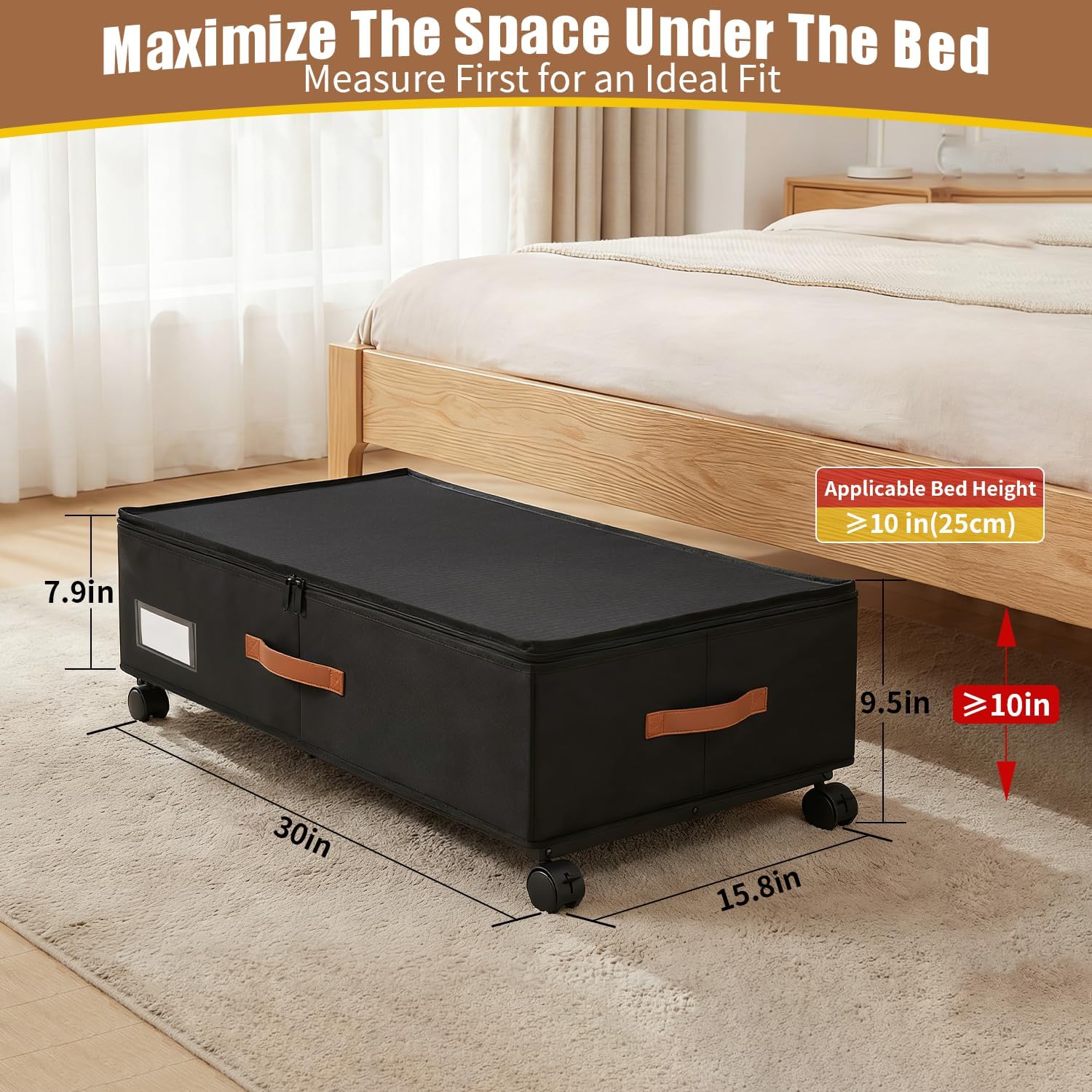 Under Bed Storage Containers with Wheels 2-Pack , 9.5" Tall Underbed Storage Drawers Organizer Bins for Clothes Shoes Toys Wrapping Paper with Extra Interior Pockets, Easy Pull-out, Heavy-duty - Image 3