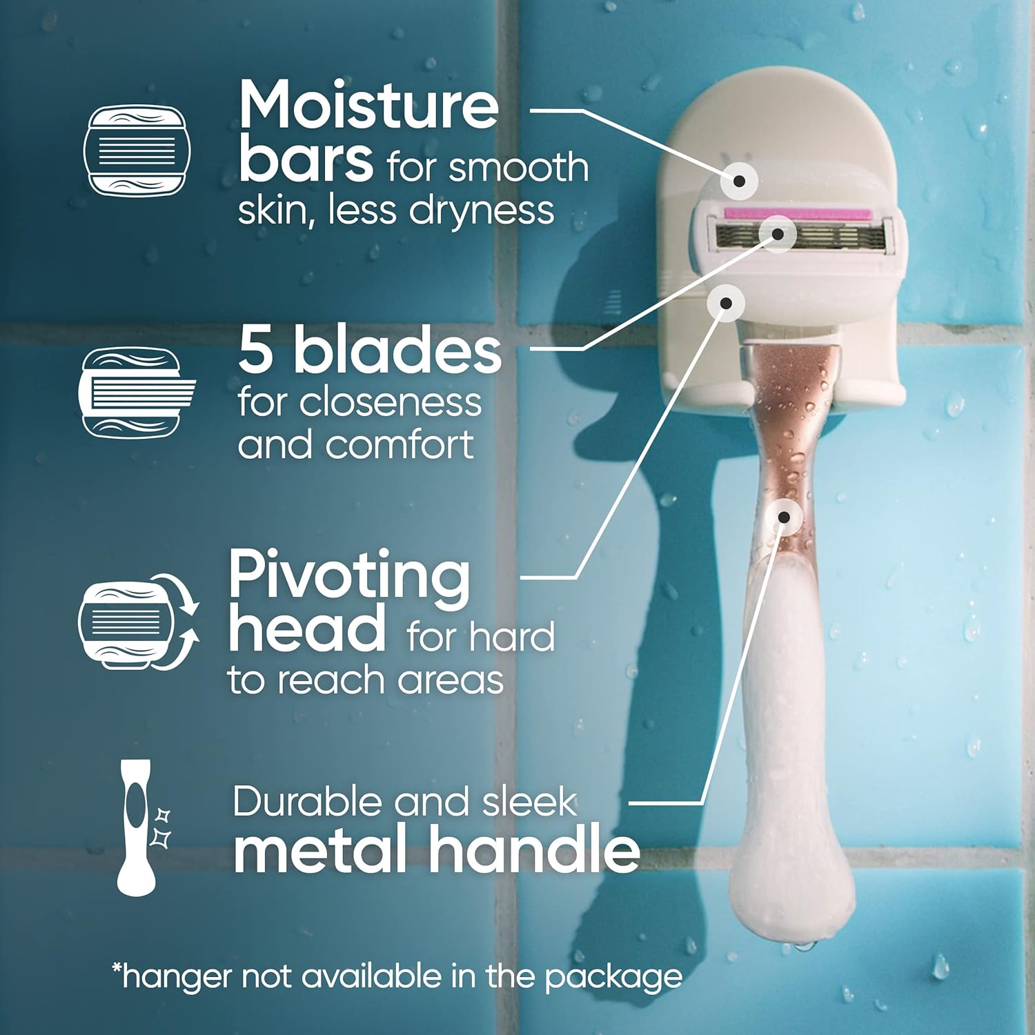 Gillette Venus Razor for Women, ComfortGlide plus Olay Sugarberry, Rose Gold Metal Handle + 4 Blade Refills, 5-Blade Razor Cartridges, Moisture Bars - Image 6