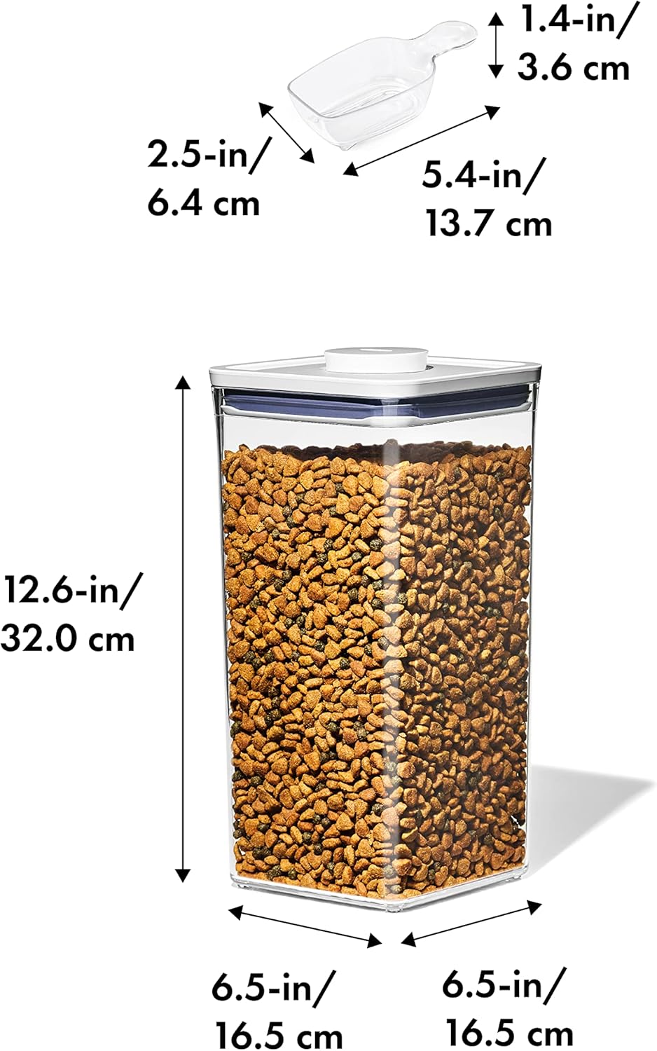 OXO Good Grips Pet POP Container – 6.0 Qt/5.7 L with Half Scoop, Ideal for up to 6.5lbs of Dog Food or 4.5lbs of Cat Food, Airtight Dog and Cat Food Storage Container, BPA Free, Clear - Image 3
