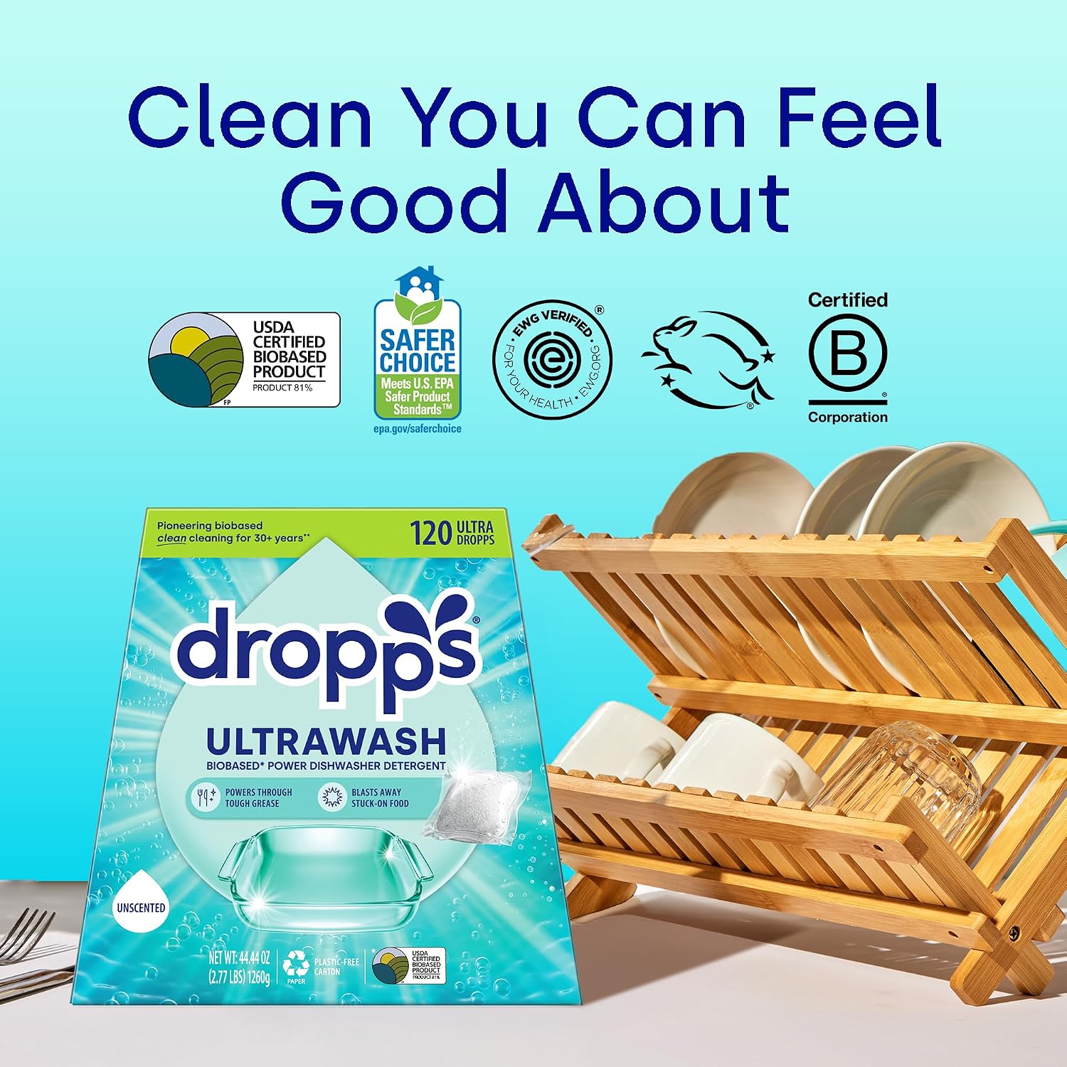 Dropps UltraWash Dishwasher Detergent Pods, Unscented (120 Ct) - Free & Clear | Cuts Grease & Stuck-On Food | Sparkling Dishes & Glasses | Residue-Free | Clean Ingredients | Plastic Free Packaging - Image 8