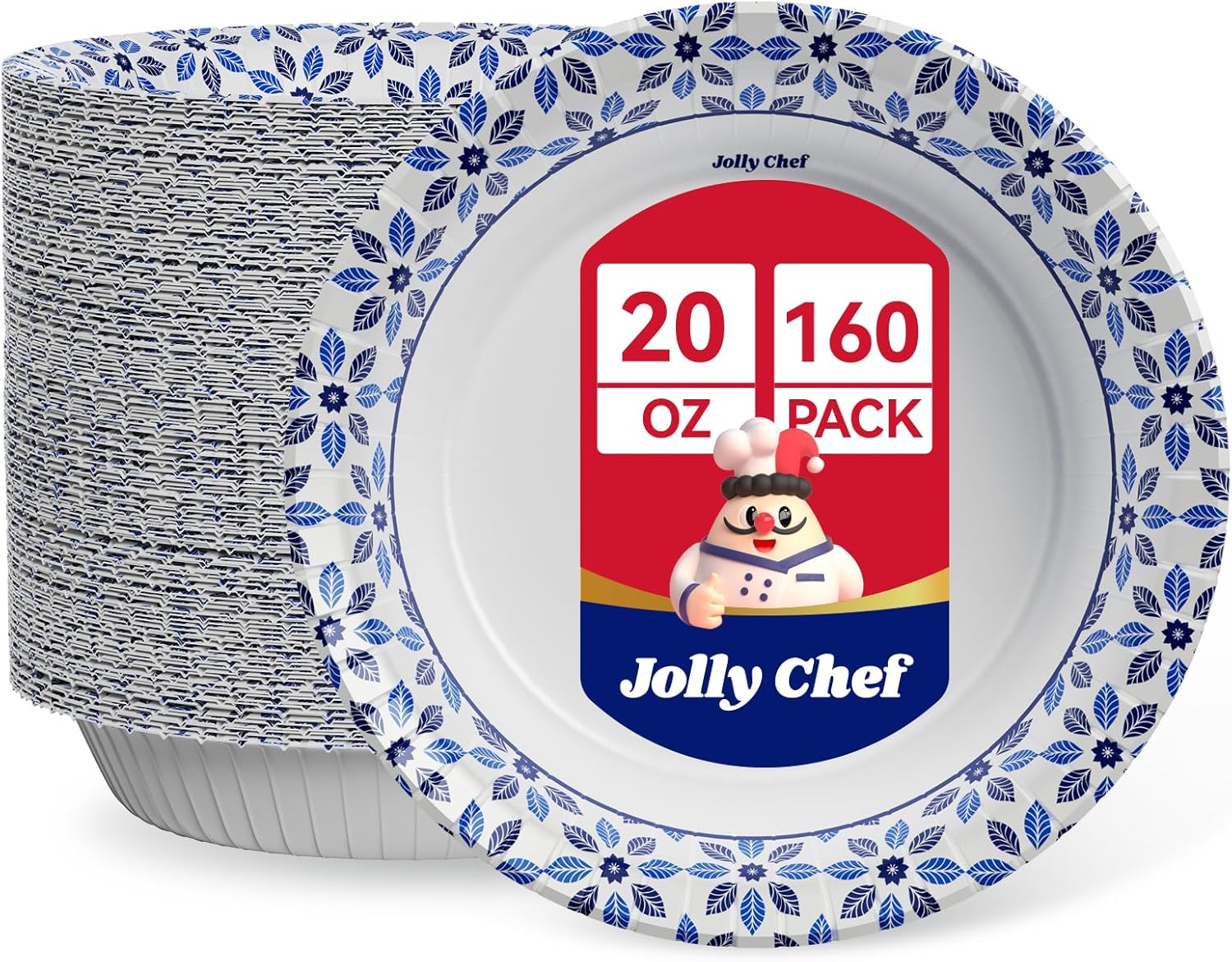 JOLLY CHEF 160 Count Paper Bowls 20 oz Soak Proof, Heavy Duty Printed Disposable Bowls Bulk for Dinner or Lunch - Image 2