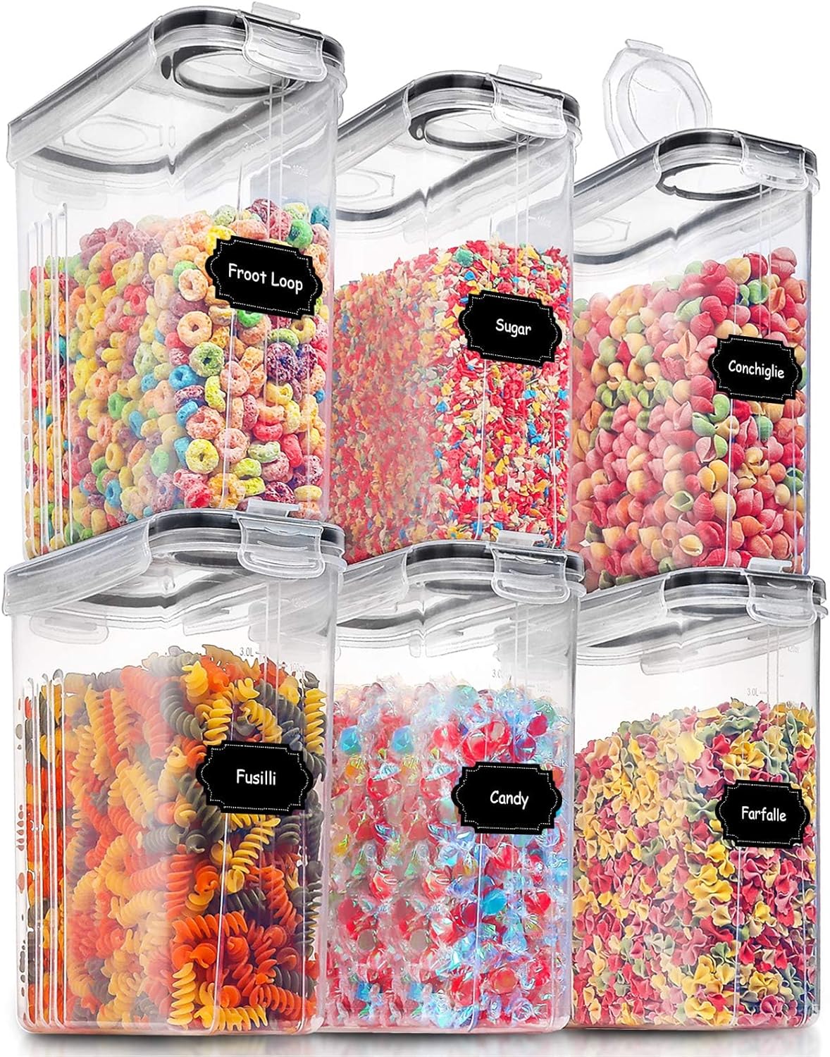 PRAKI Large Dry Food Storage Containers with Lids, 6PCS Airtight Cereal Containers Storage Set, Leak-proof Canister Set for Kitchen Pantry Organization with 20 Labels & Marker (4L Black) - Image 2