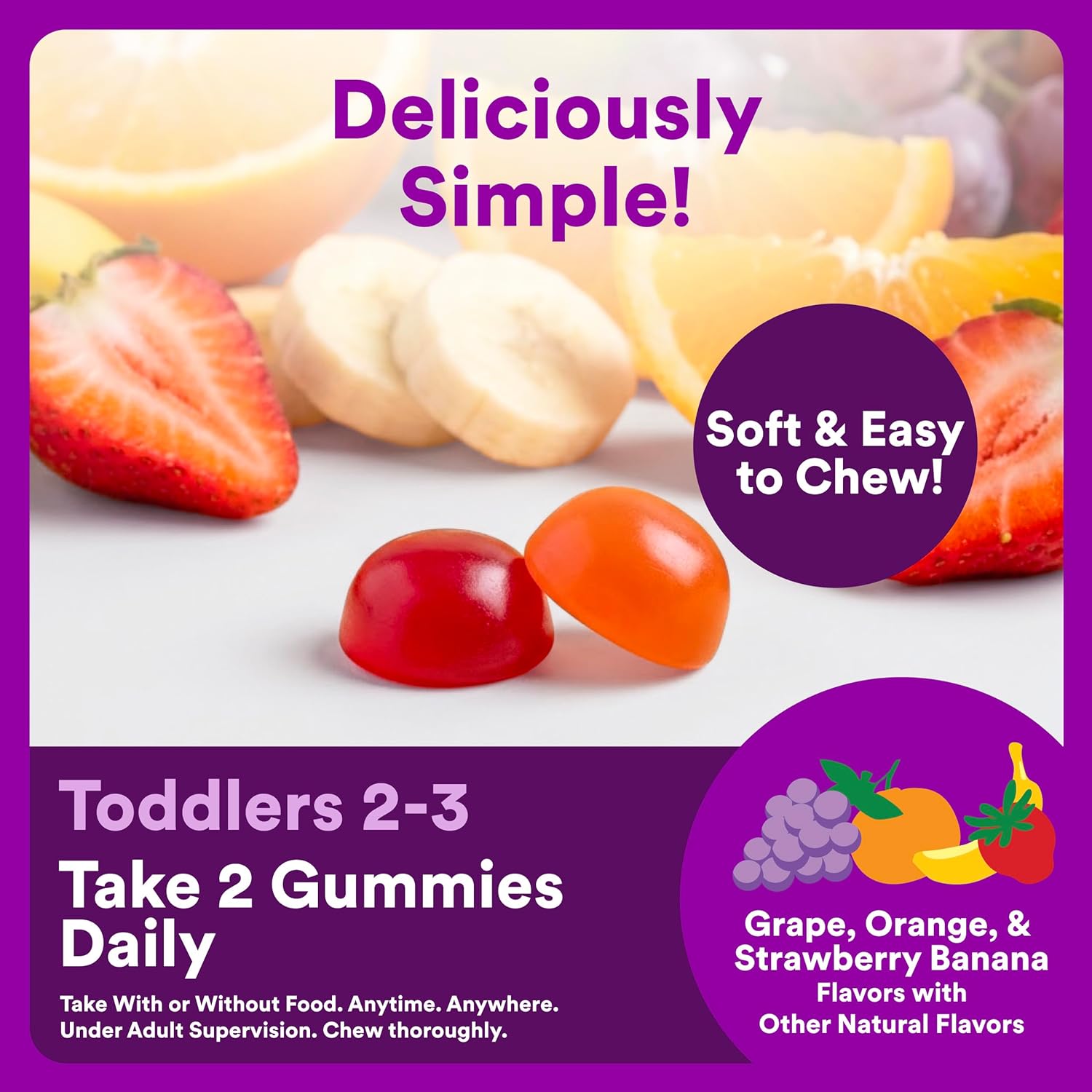 SmartyPants Toddler Multivitamin Gummies, Omega 3 (DHA/EPA), Vitamins D3, C, Vitamin B12, B6, A, K & Zinc, Biotin, Gluten Free, Three Fruit Flavors, 60 Count (30 Day Supply) - Image 6