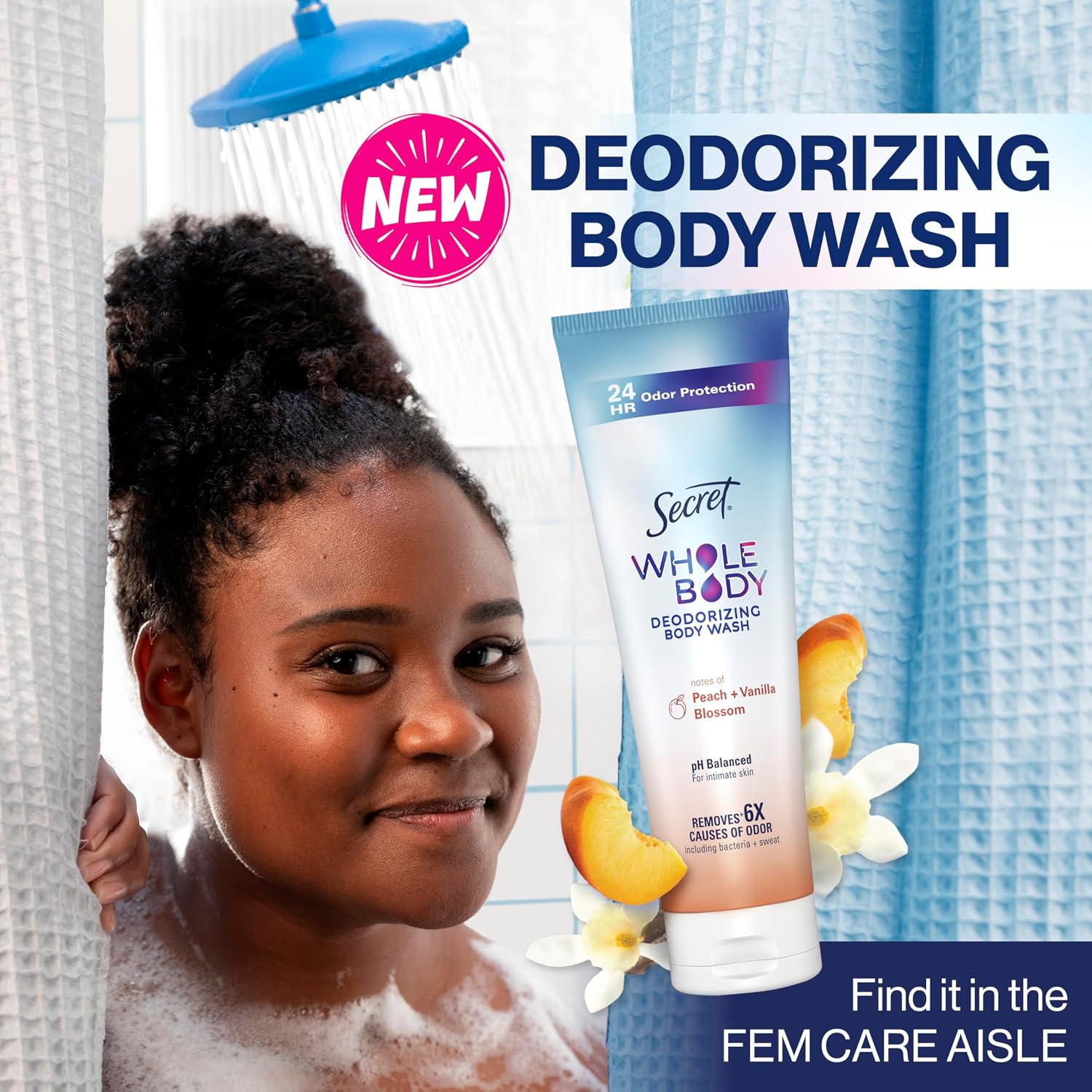 Secret Feminine Wash, 24 HR Deodorizing Feminine Body Wash for Women, Removes 6x Causes of Odor, PH Balanced, Safe to Use Everywhere, Peach & Vanilla Blossom Scent, 8.0 oz - Image 8