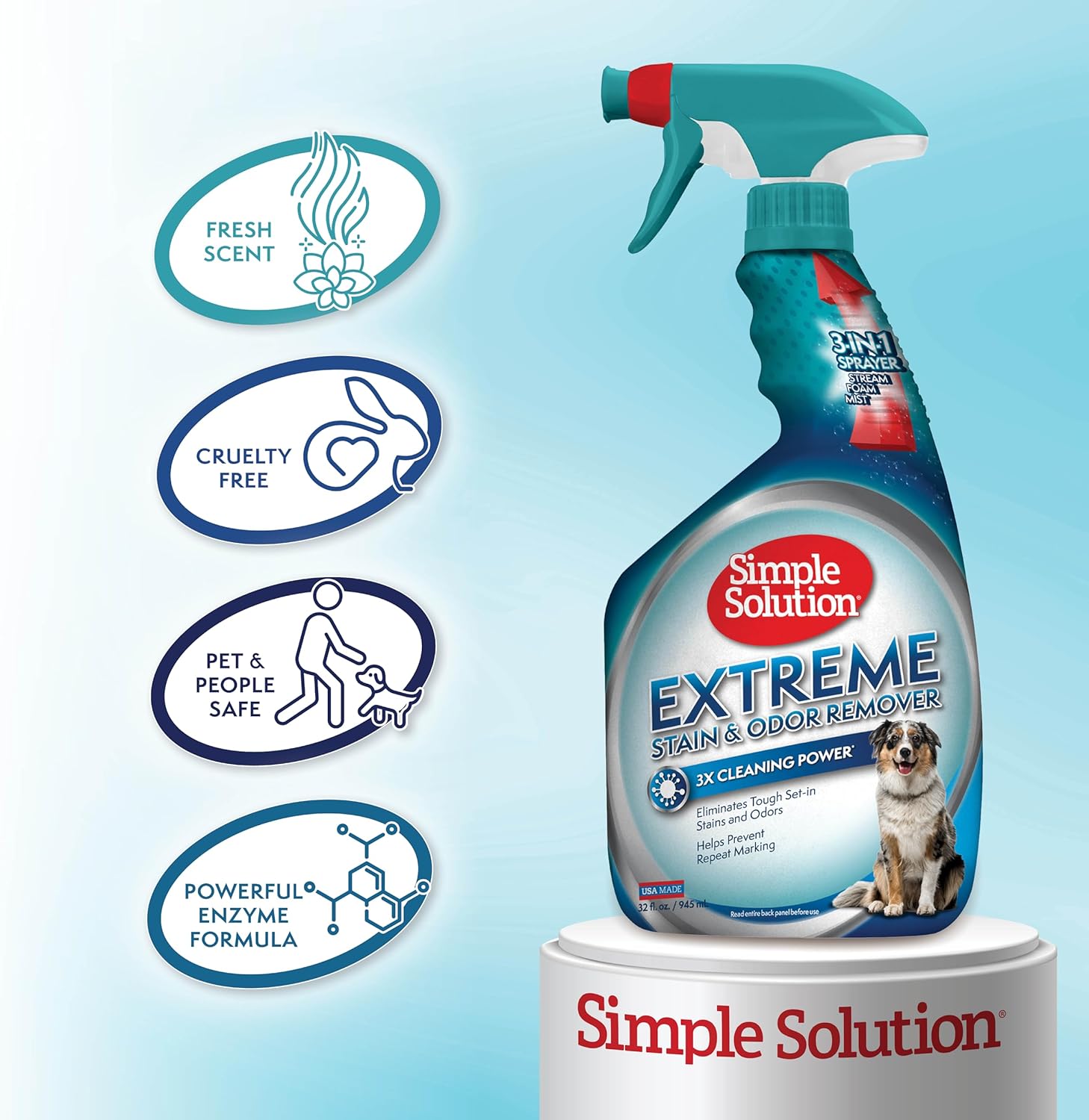 Simple Solution Extreme Pet Stain and Odor Eliminator Spray, Enzymatic Cleaner With 3X Pro-Bacteria Cleaning Power for Dogs & Cats, Strong Urine, Pee and Poop Smell Remover for Carpets & Floors, 32 oz - Image 7