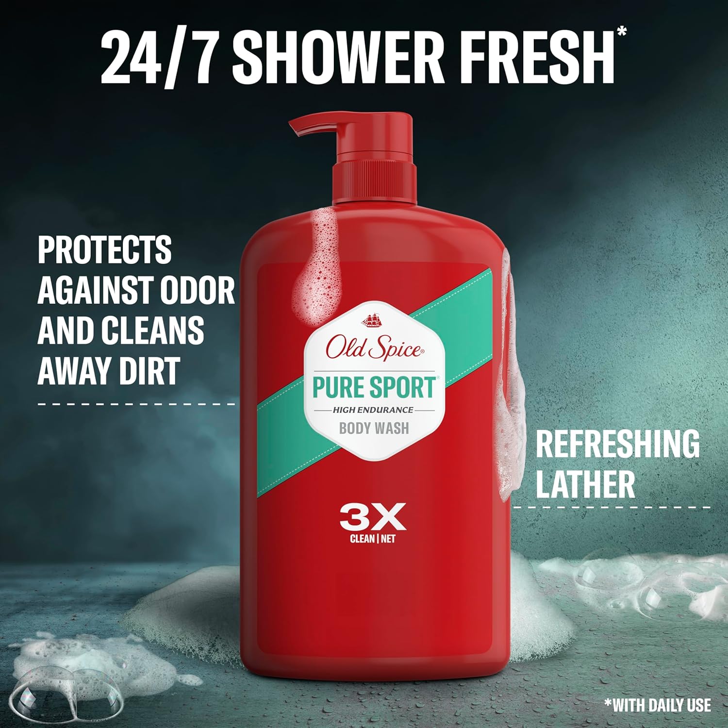 Old Spice Refreshing Body Wash for Men, High Endurance, 3X Defense, 24/7 Shower Fresh with Long Lasting Scent, Pure Sport Scent, 33.4 oz (Pack of 4) - Image 3