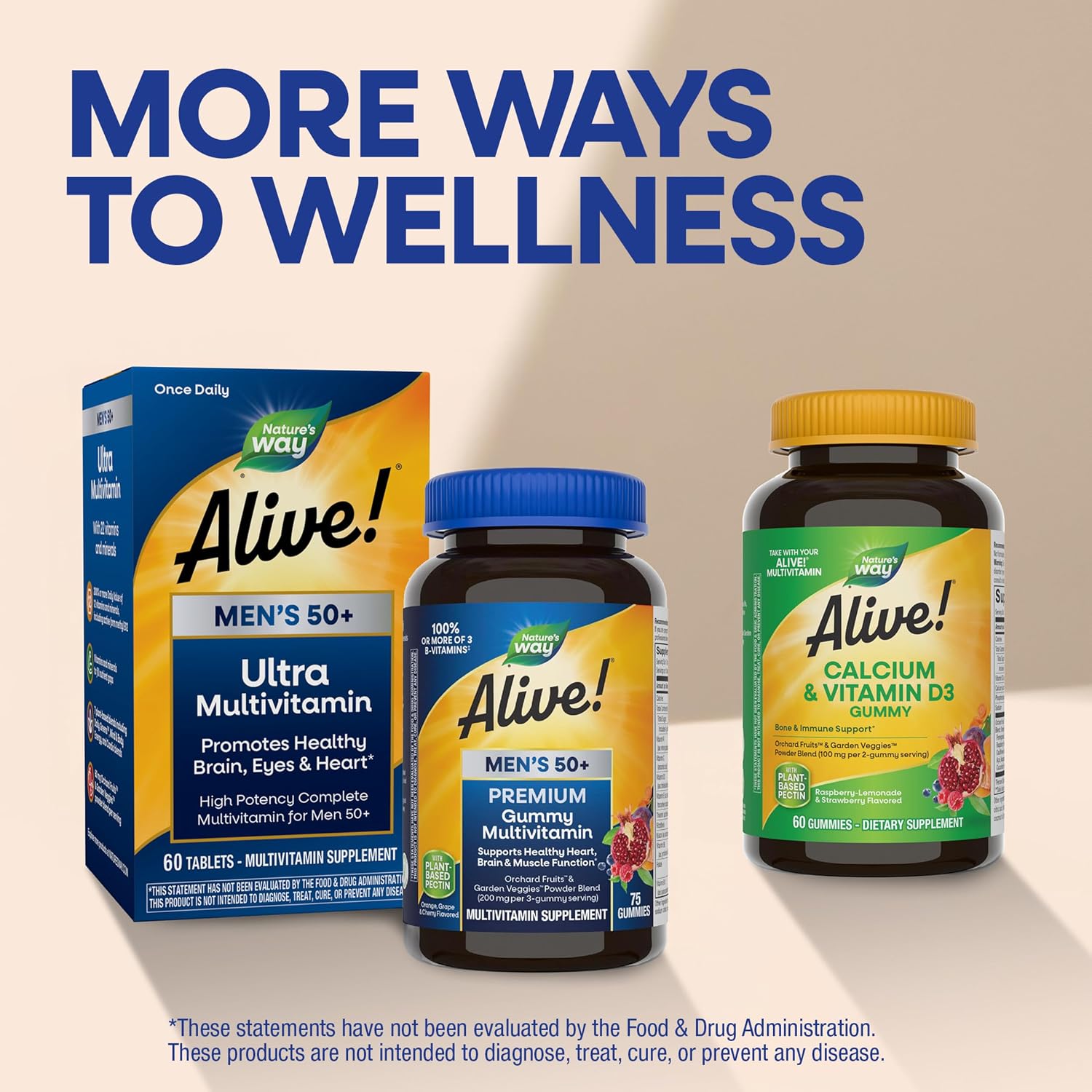 Nature's Way Alive! Men’s 50 Plus Premium Gummy Multivitamin, Supports Healthy Heart, Brain & Muscle Function with High Potency B-Vitamins, Vitamin A, C, D3, & Selenium*, Fruit Flavored, 75 Gummies - Image 9