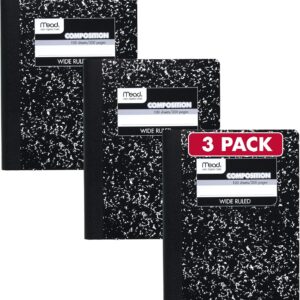 Mead Composition Notebook, Wide Ruled Paper, 7.5″ x 9.75″, 100 Sheets, Black Marble, 3 Pack (38301)