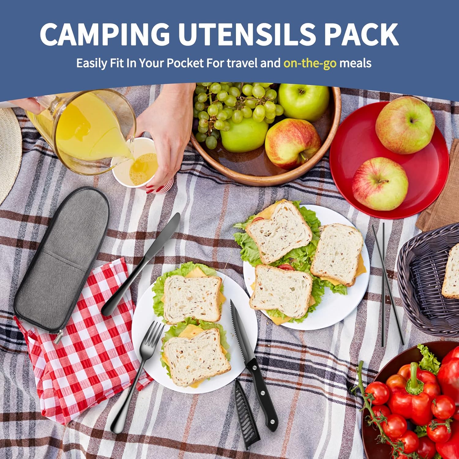 Logcow Travel Utensils with Case,Reusable Utensils,Portable Travel Camping Cutlery Set,Stainless Steel Flatware Set,Lunch Boxes Workplace Camping School Picnic (Black) - Image 3