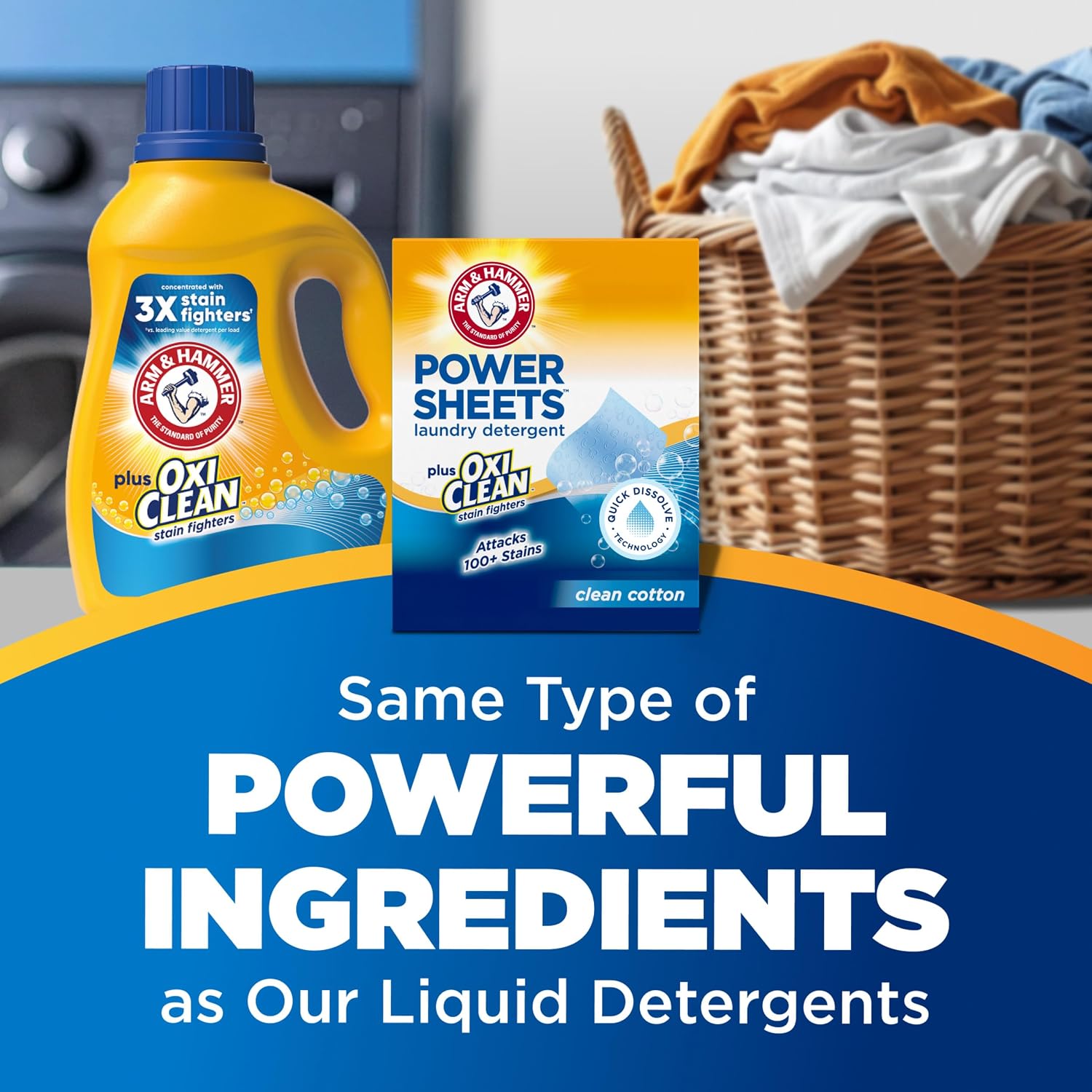 ARM & HAMMER Power Sheets Laundry Detergent Plus OxiClean Stain Fighters, Clean Cotton Scent, 52 Count, 104 Medium Loads - Image 6