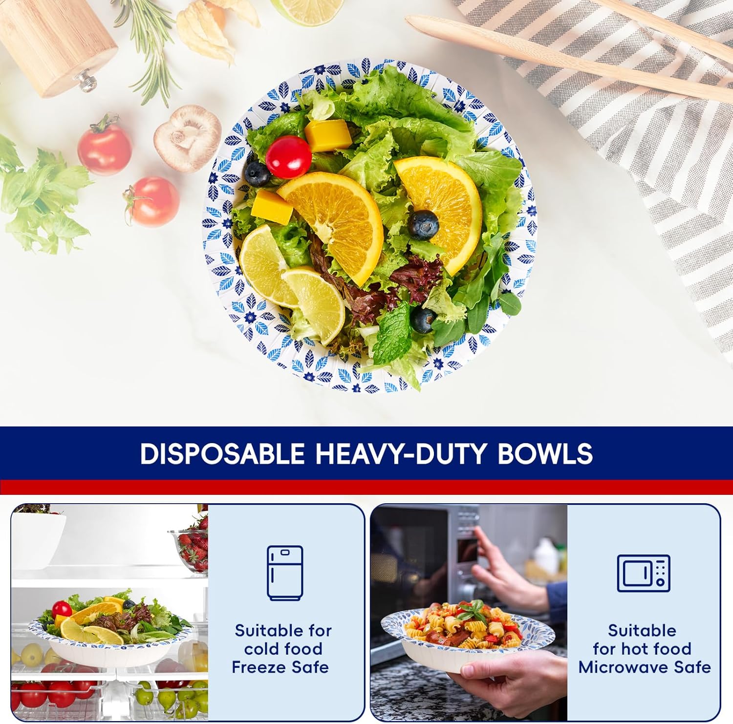 JOLLY CHEF 160 Count Paper Bowls 20 oz Soak Proof, Heavy Duty Printed Disposable Bowls Bulk for Dinner or Lunch - Image 4