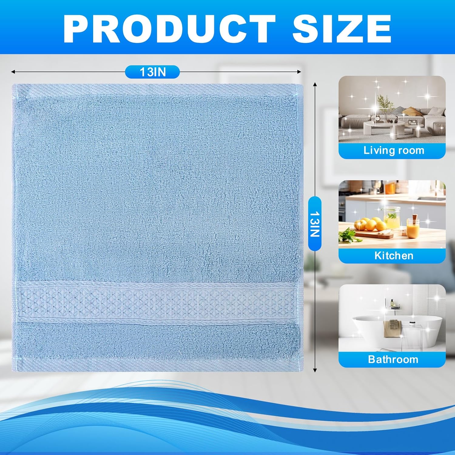 6 Pack 100% Cotton Wash Cloth, 13x13 Inch Highly Absorbent and Soft Feel Fingertip Towels, Machine Washable Washcloths for Bathroom, Gym, Hotel, Spa and Kitchen, 6 Colors - Image 2