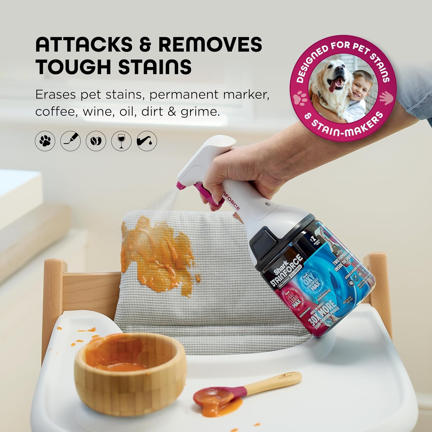 Shark StainForce Dual-Formula Refill Cartridge, Value 2-pack, Stain & Odor Remover for Shark StainForce Portable Stain Cleaner, for Carpet, Area Rug, Upholstery, Cars, 2x 16.9oz, BNDHXCM500 - Image 6