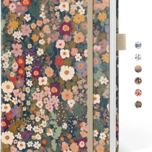 Taja Pretty Lined Journal for Women, Aesthetic Cute Hardcover Leather Journal for Writing, A5 College Ruled Notebook for Work & Note Taking, Perfect for Office School Home, 160 Pages, Meadow Flowers