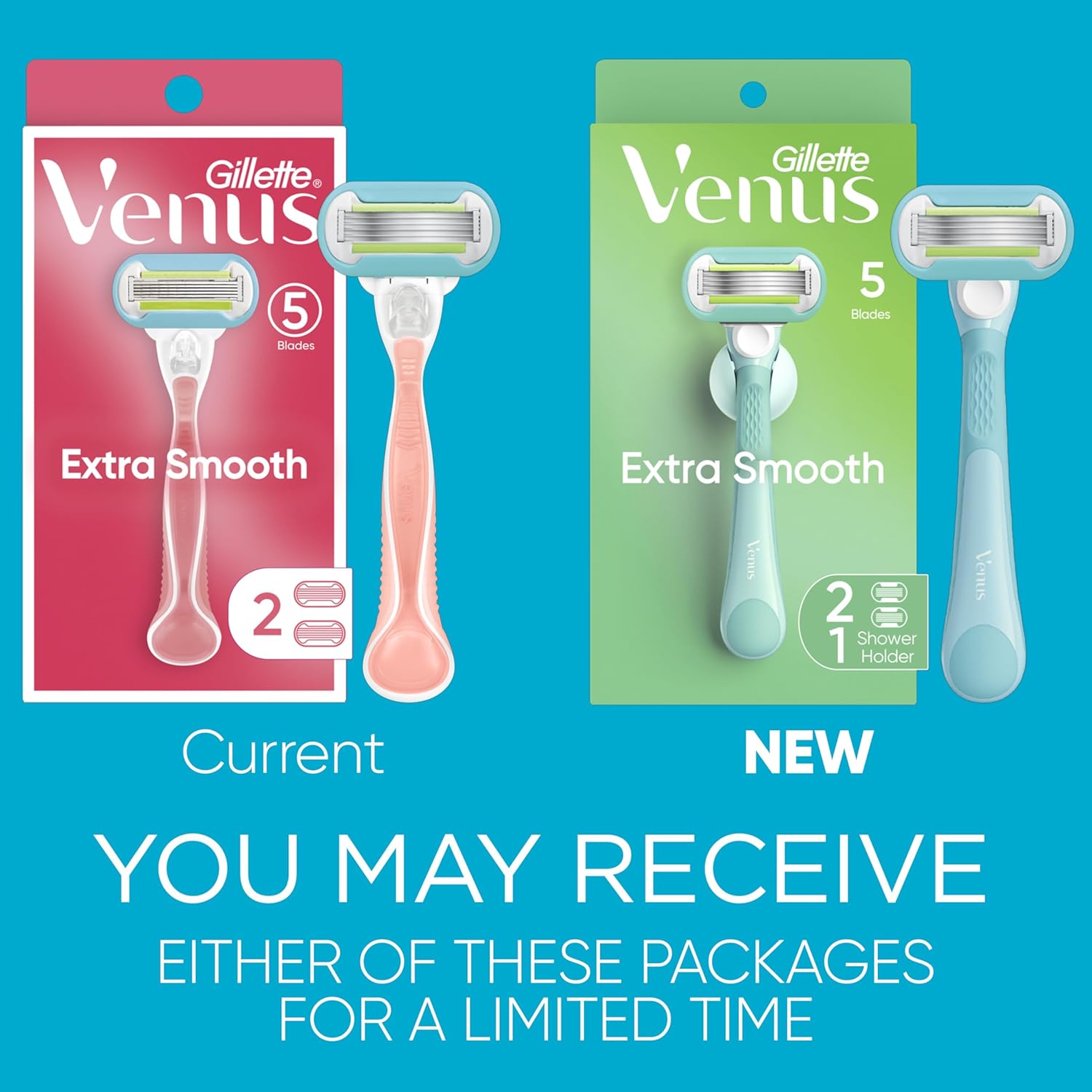 Gillette Venus Extra Smooth Razor for Women, Includes 1 Reusable Razor Handle + 2 Refills, Ergonomic No-Slip Gel Handle and Shower Holder - Image 3