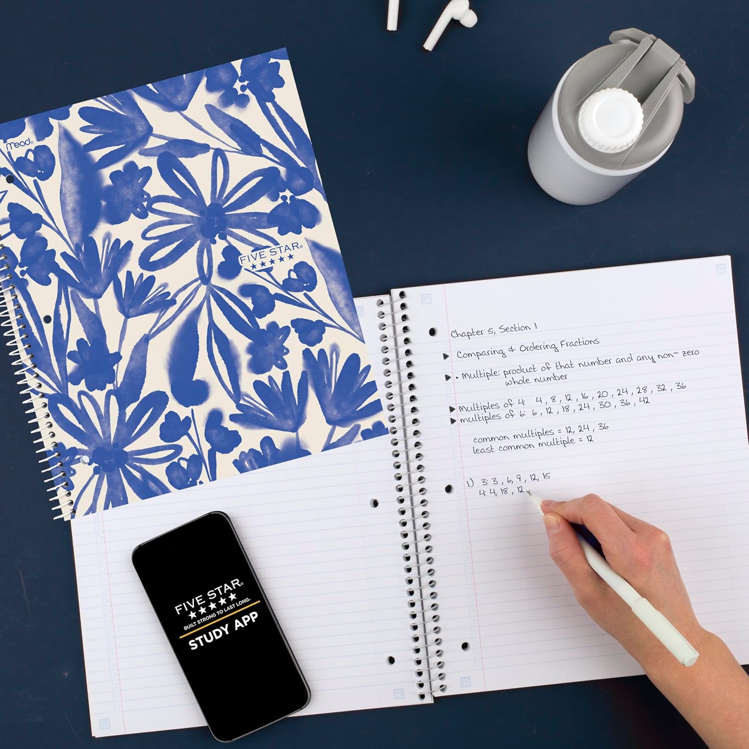 Five Star Spiral Notebook + Study App, 1 Subject, College Ruled Paper, 8-1/2" x 11", 80 Sheets, Fights Ink Bleed, Water Resistant Cover, Soft Petals Blue (820441F-ECM) - Image 8