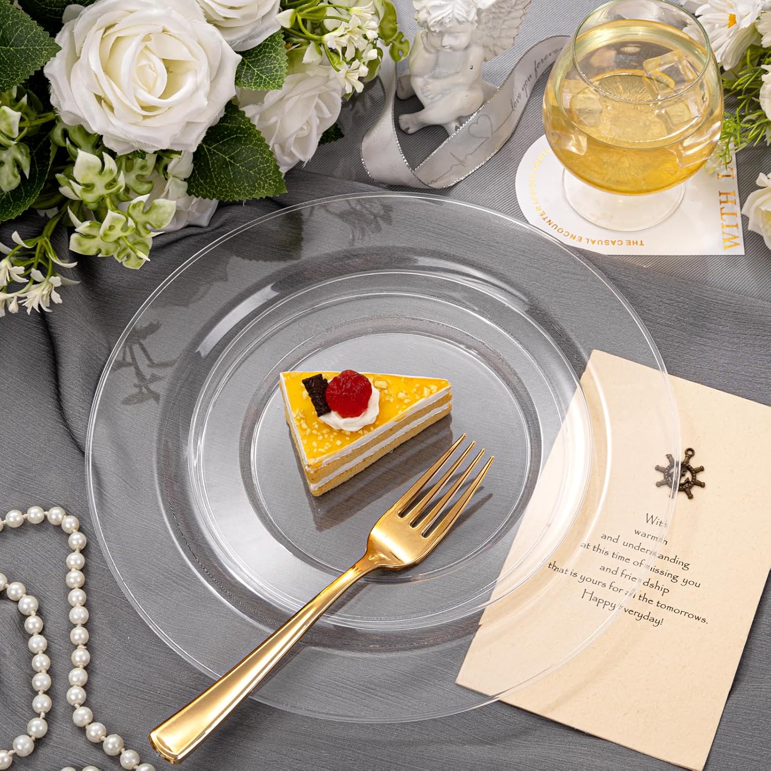 FLOWERCAT 60PCS Clear Plastic Plates - Disposable Clear Plates Heavy Duty for Christmas Party/Wedding/New Year - Include 30PCS 10.25inch Dinner Plates and 30PCS 7.5inch Dessert/Salad Plates - Image 5