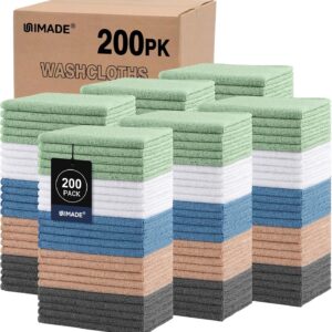 UNIMADE Washcloths Bulk 200 Pack Face Towels (12″ x 12″), Highly Soft Wash Cloths and Hand Towels, Fast Drying Multi-Purpose Microfiber Cleansing Cloths for Bathroom, Hotel, Spa, and Salon -Multicolor