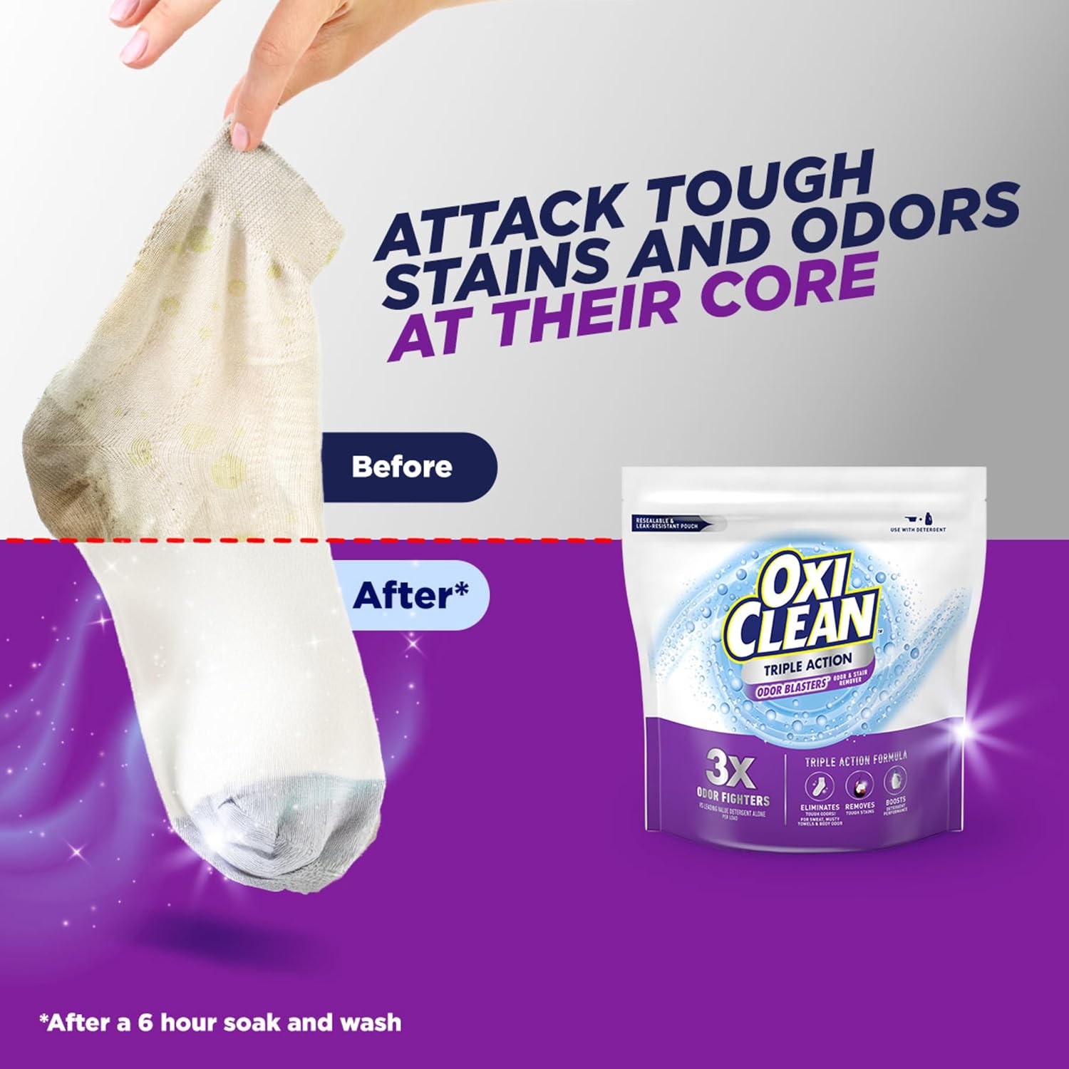 OxiClean Triple Action Odor and Stain Remover Powder, Use with Detergent, Eliminates Tough Odors and Removes Stains, Color Safe and Chlorine Free, 4 lbs - Image 7
