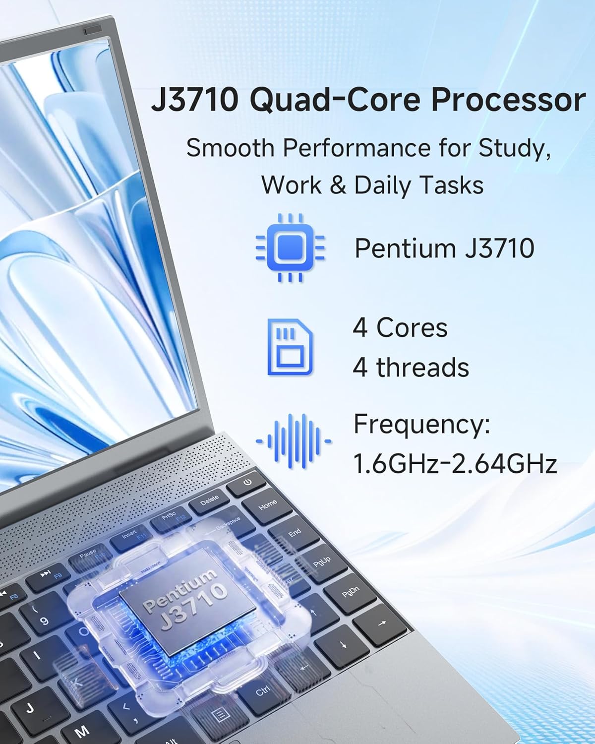 14 Inch Laptop Computer, 8GB RAM 256GB SSD, FHD IPS Display, J3710 Quad-Core Processor, Lightweight Portable Laptop with HDMI, USB 3.2, TF Card Slot, WiFi for Students, School & Home - Image 3