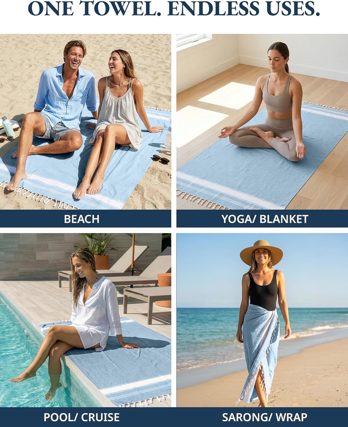 LANE LINEN Beach Towels 6 Pack, Bulk Beach Towels Oversized, Pool Towels for Adults, Pre-Washed, Sand Free Beach Towel, Fast Drying Beach Towel, 39"x71" - Classic Color - Image 6