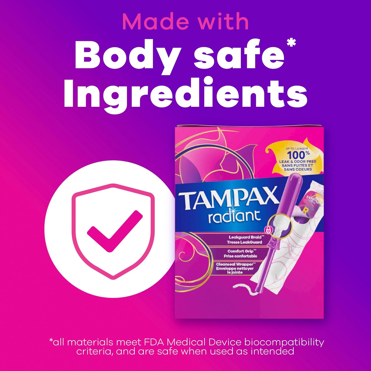 Tampax Radiant Tampons for Women Multipack, with LeakGuard Braid, Regular/Super Absorbency, Unscented, 84 Count (3 Packs of 28), Packaging May Vary - Image 11