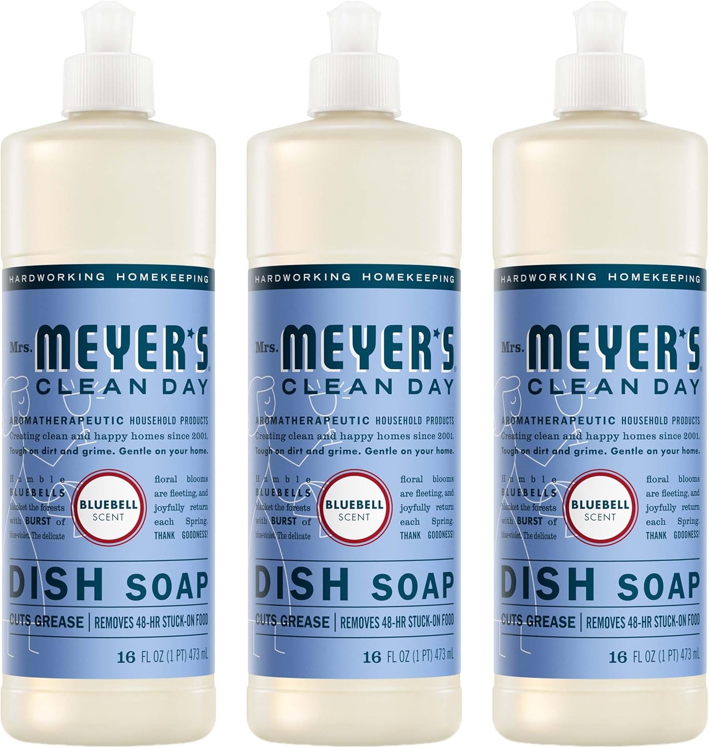 MRS. MEYER'S CLEAN DAY Liquid Dish Soap, Bluebell Scent, 16 Fl Oz Bottle - 3 Pack - Image 2