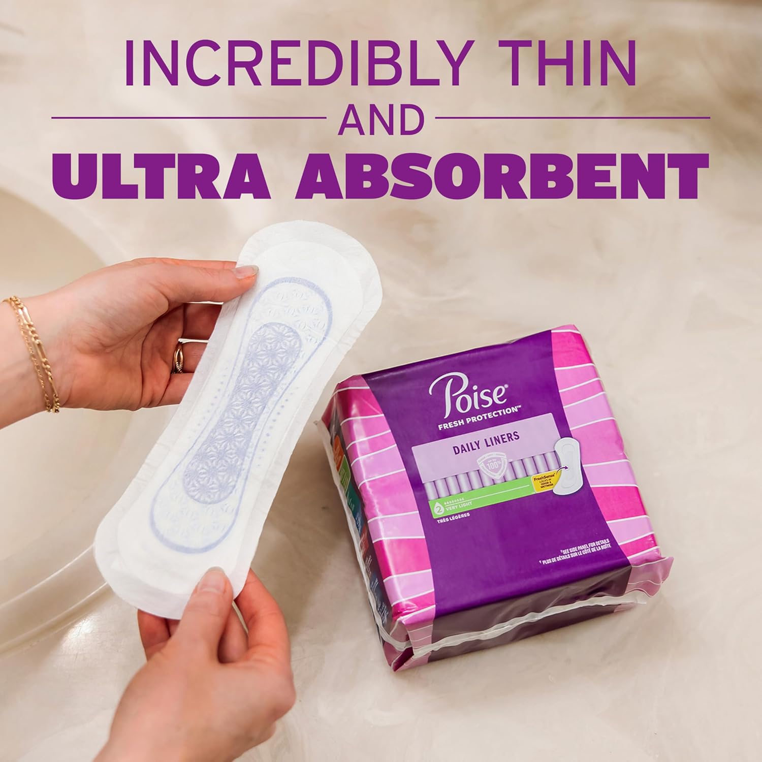 Poise Daily Liners, Incontinence Panty Liners for Bladder Leaks, 2 Drop Very Light Absorbency, Long Length, 176 Count of Pantiliners (4 Packs of 44), Packaging May Vary - Image 6