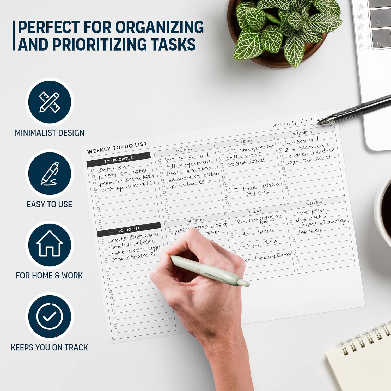 Weekly Planner Pad: To Do List Desk Notepad with Multiple Sections - 8.5x11" 52 Sheets - Undated Tear Off Notebook Calendar - Habit Planning Tracker, Task Goal Checklist Organizer - Agenda Plan Pad - Image 3