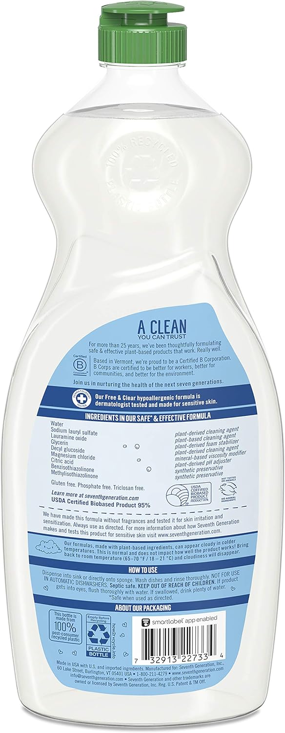 Seventh Generation Dish Liquid Soap, Free & Clear, 25 oz (Packaging May Vary) - Image 3