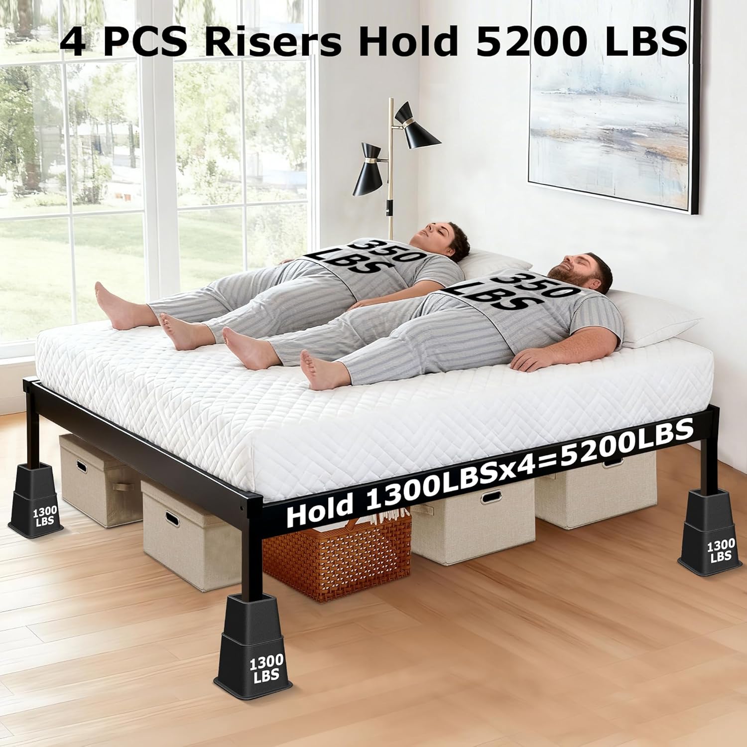 RÉALWÁY 8-Pack Bed Risers Furniture Risers - 3, 5, 8 Inch 3-in-1 Combination Furniture Lifts, Heavy Duty for Couch,Bed Frame,Table Cabinet - 1300lbs Capacity per Riser, Black - Image 3