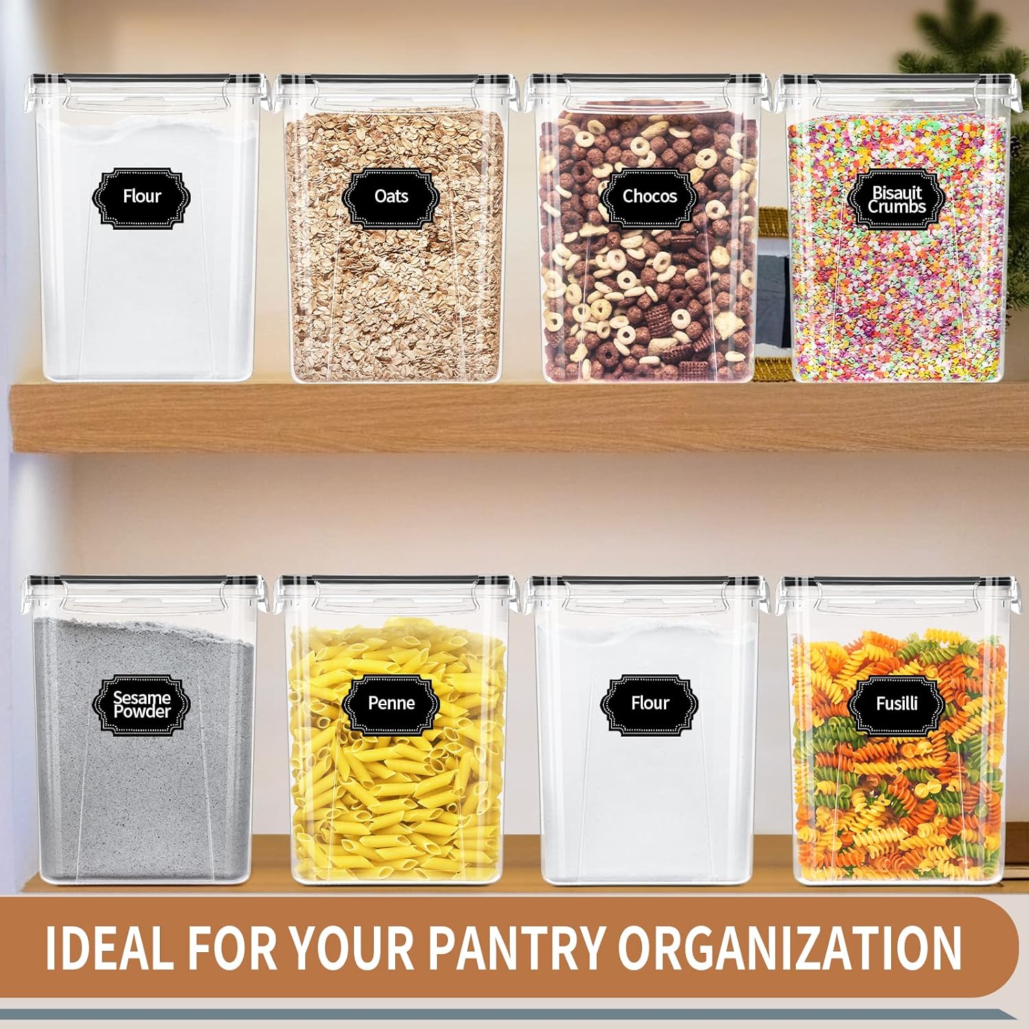 PRAKI Large Airtight Food Storage Containers 5.2L / 195oz, 4pcs Pantry Kitchen Organizers and Storage for Flour, Sugar, Baking Supplies, BPA Free, Plastic Flour Containers with 20 Labels & Maker - Image 8