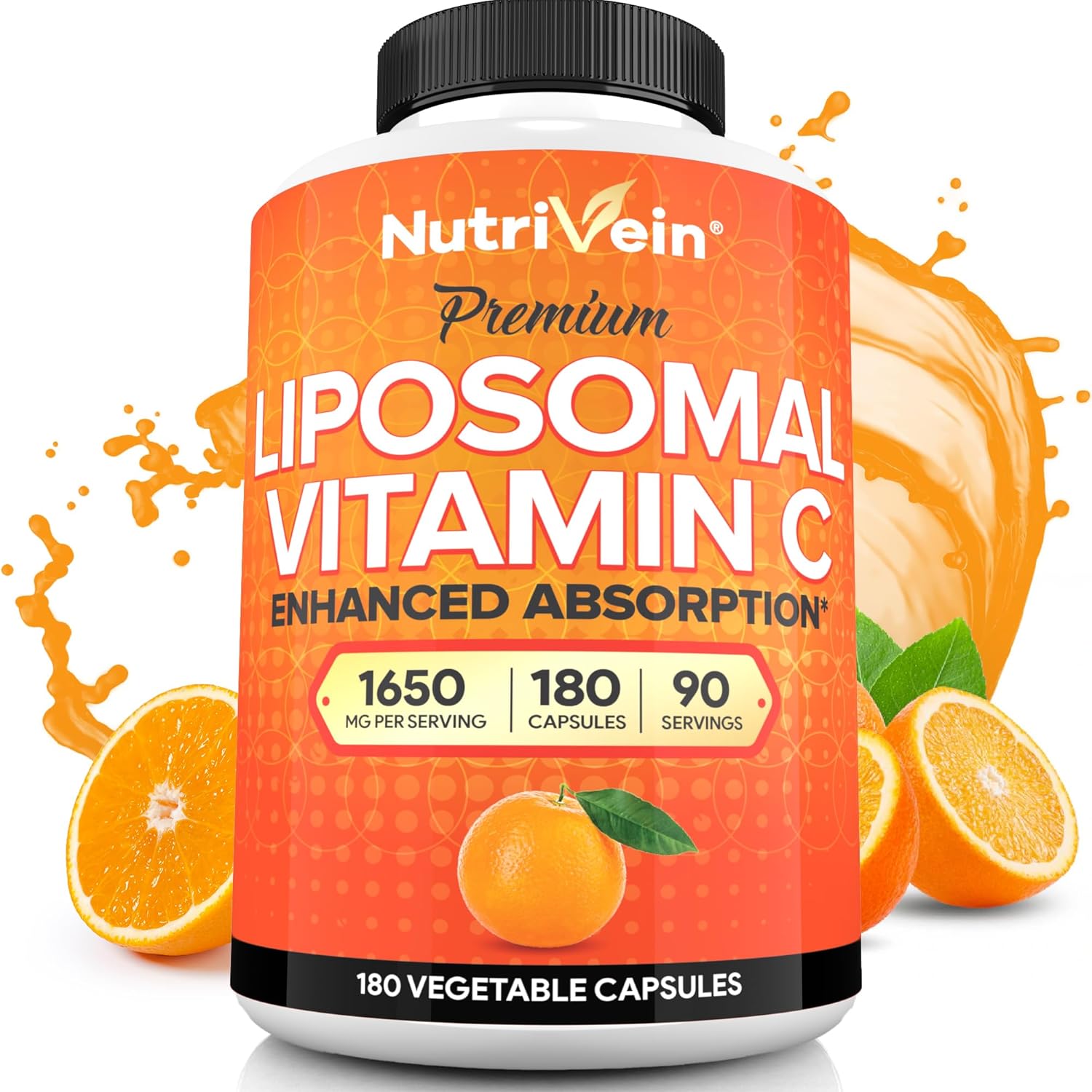 Nutrivein Premium Liposomal Vitamin C Supplement 1650mg - 180 Caps: High-Absorption High Dose Vitamin C Capsules for Whole-Body Defenses & Overall Well-Being - Image 2