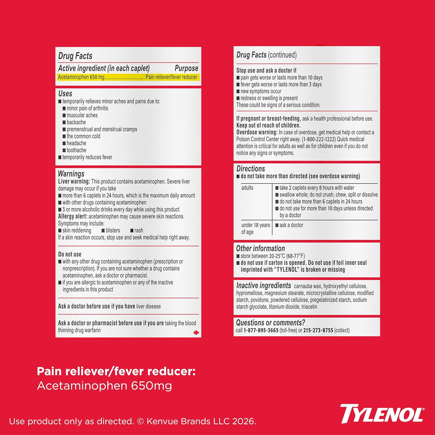 Tylenol 8 Hour Arthritis Pain Extended Fast, Strong Pain Relief Caplets, Acetaminophen 650 mg Each, Relieves Minor Arthritis and Joint Pain, Fever Reducer, Gentle on Stomach, 225 Count Value Size - Image 8