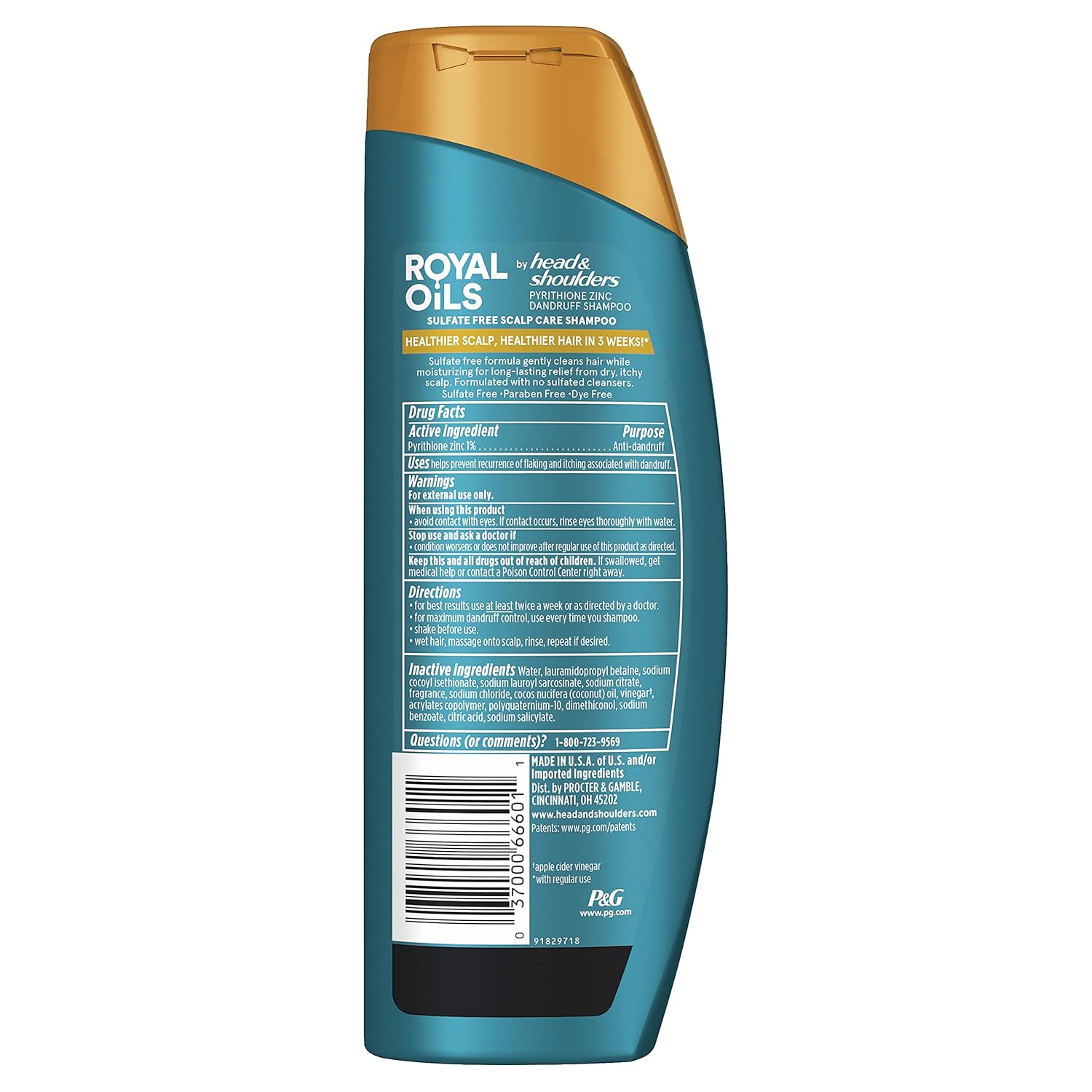 Head & Shoulders Anti-Dandruff Shampoo, Royal Oils Moisturizing Shampoo, 1% Pyrithione Zinc, Curly & Coily Hair, Coconut, Apple Cider Vinegar, Sulfate-Free, 12.8 fl oz - Image 8