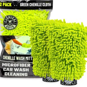Chemical Guys Chenille Premium Scratch-Free Microfiber Wash Mitt for Car Washing – 2 Pack, Lime Green, Ultra-Soft Car Wash Gloves, Swirl-Free Finish, Safe for Trucks, SUVs, Motorcycles, and More